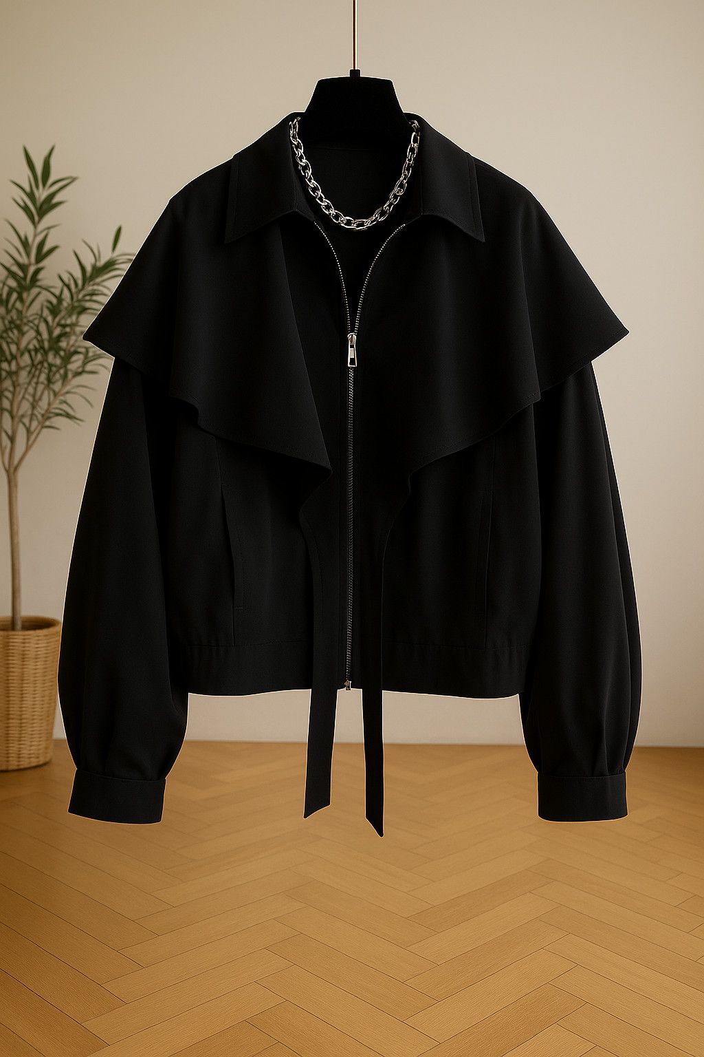 Other Black Cloak Jacket – Samurai Hakama Mantle Japanese Cape Size M / US 6-8 / IT 42-44 - 1 Thumbnail