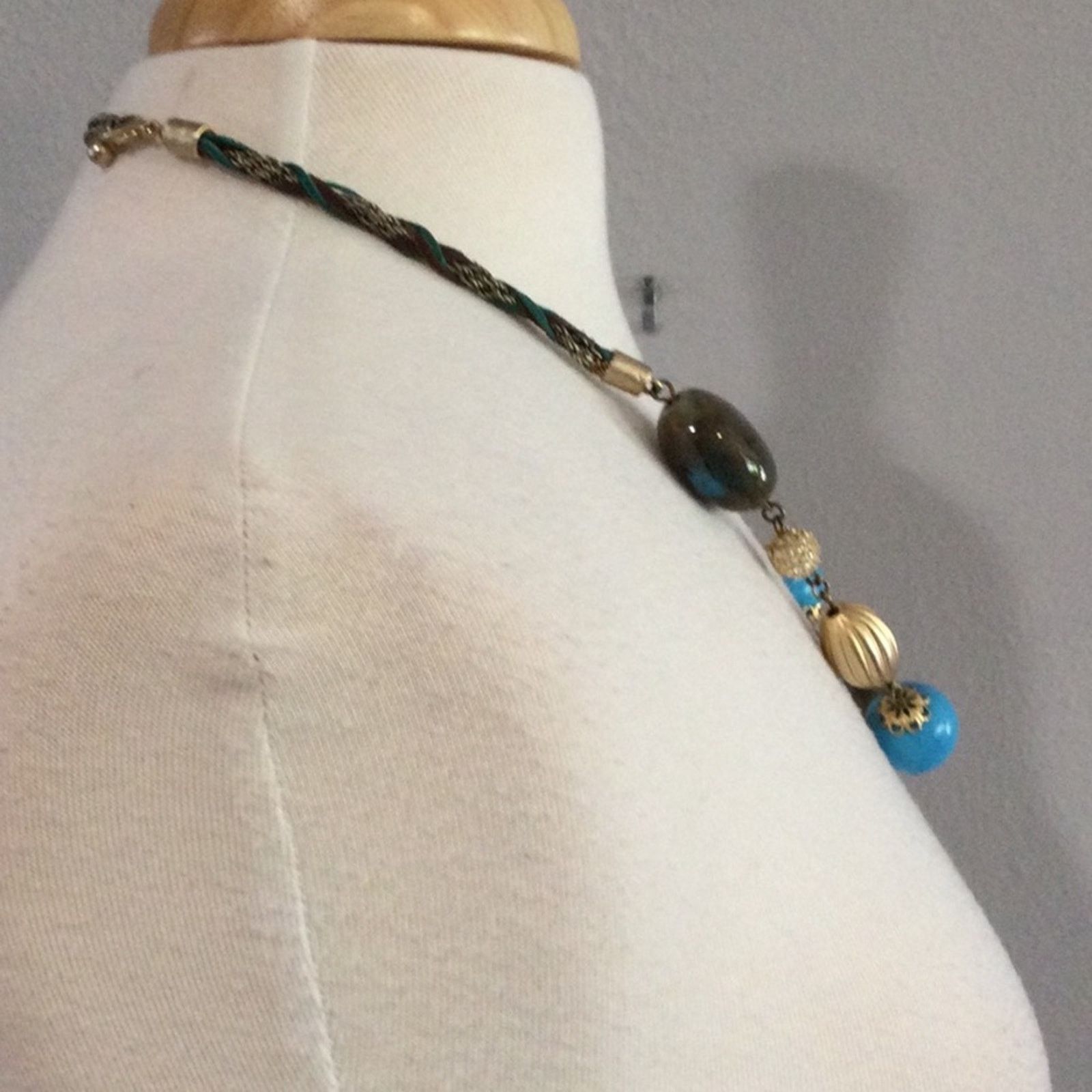 Other Elegant Blue, Gold, Brown Braided Leather Necklace Size ONE SIZE - 14 Thumbnail