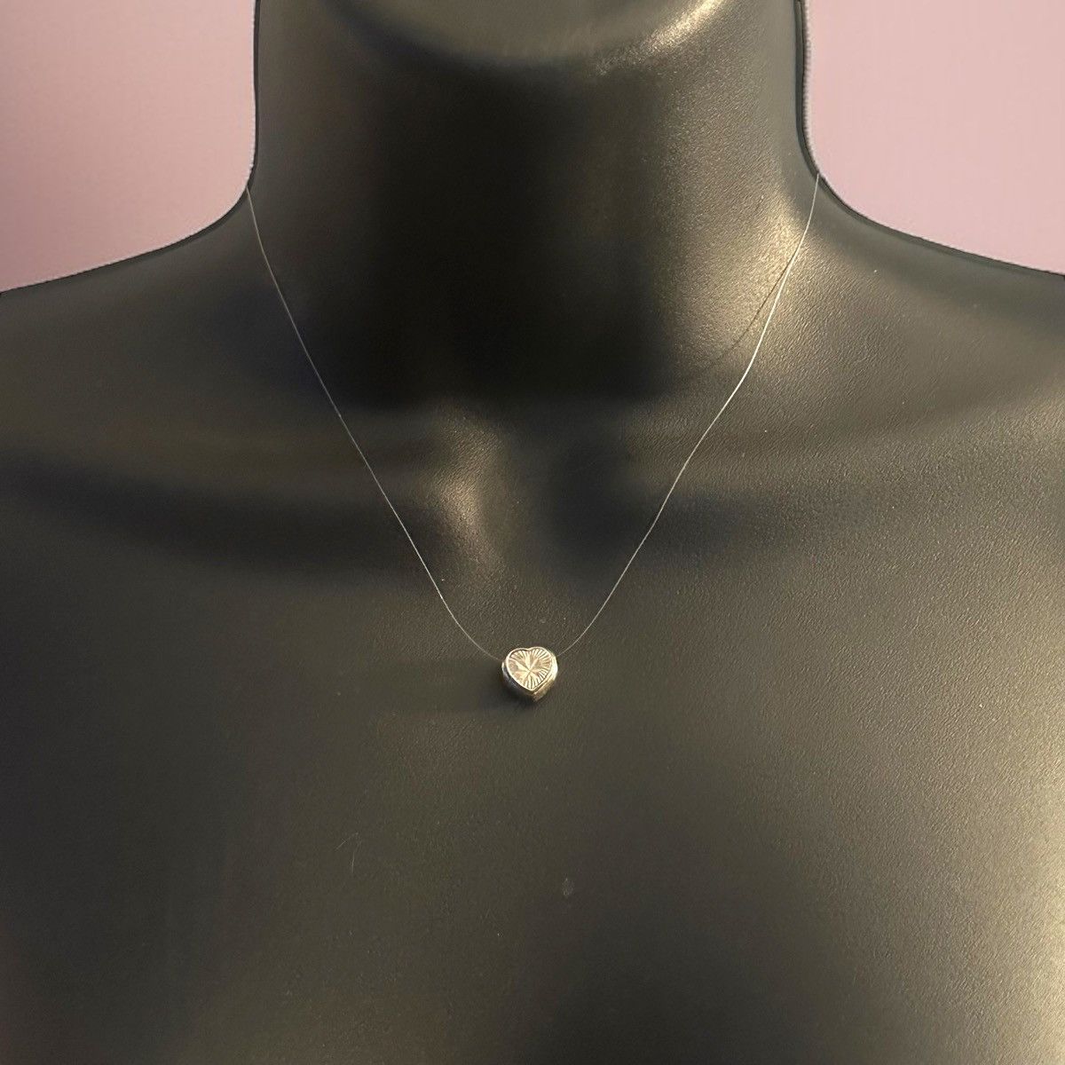 Vintage Vintage 925 silver floating diamond cut heart necklace Size ONE SIZE - 1 Thumbnail