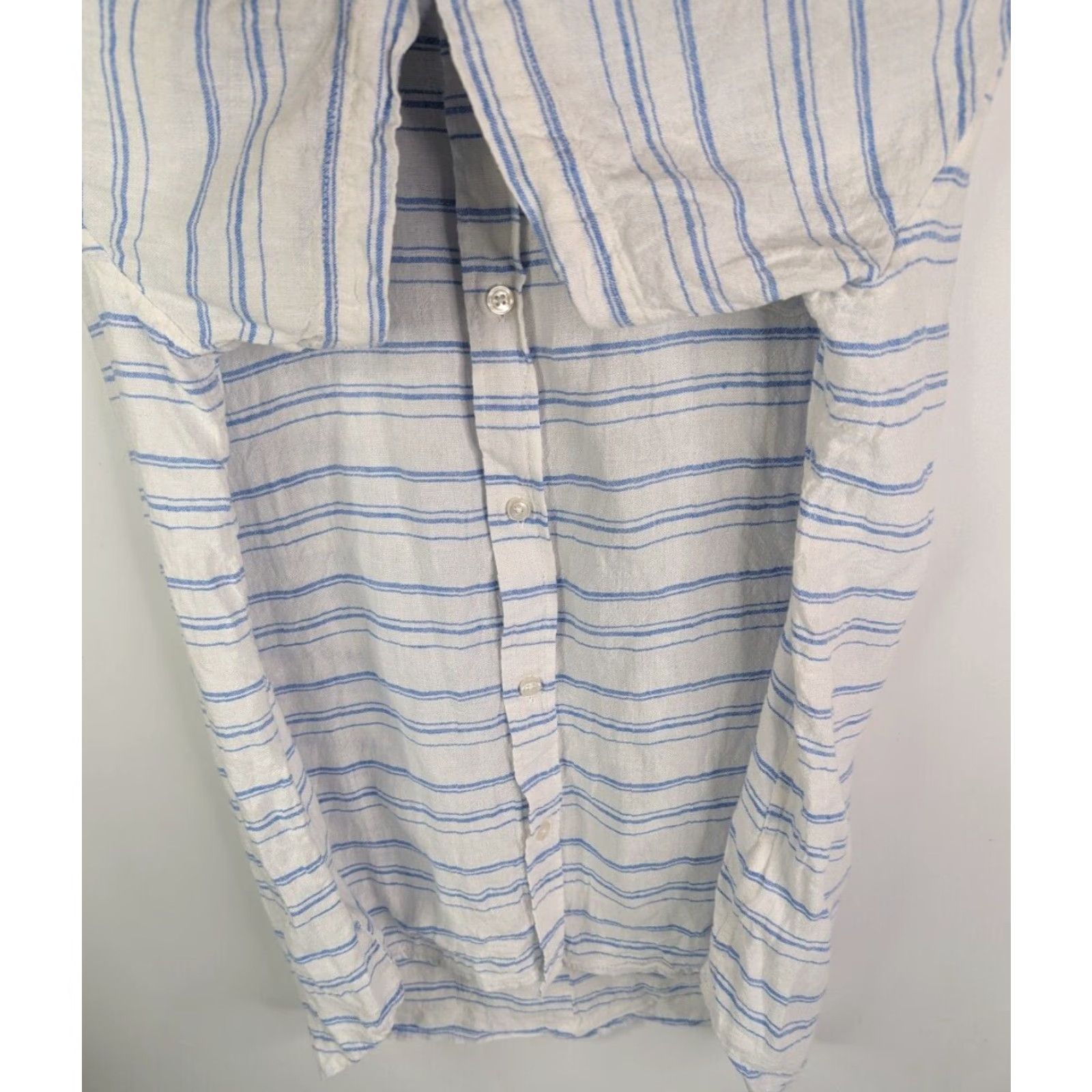 Ben Sherman Ben Sherman Shirt Button-Down Short Sleeve Linen Rayon Striped White Blue XL Mens Size US XL / EU 56 / 4 - 3 Thumbnail