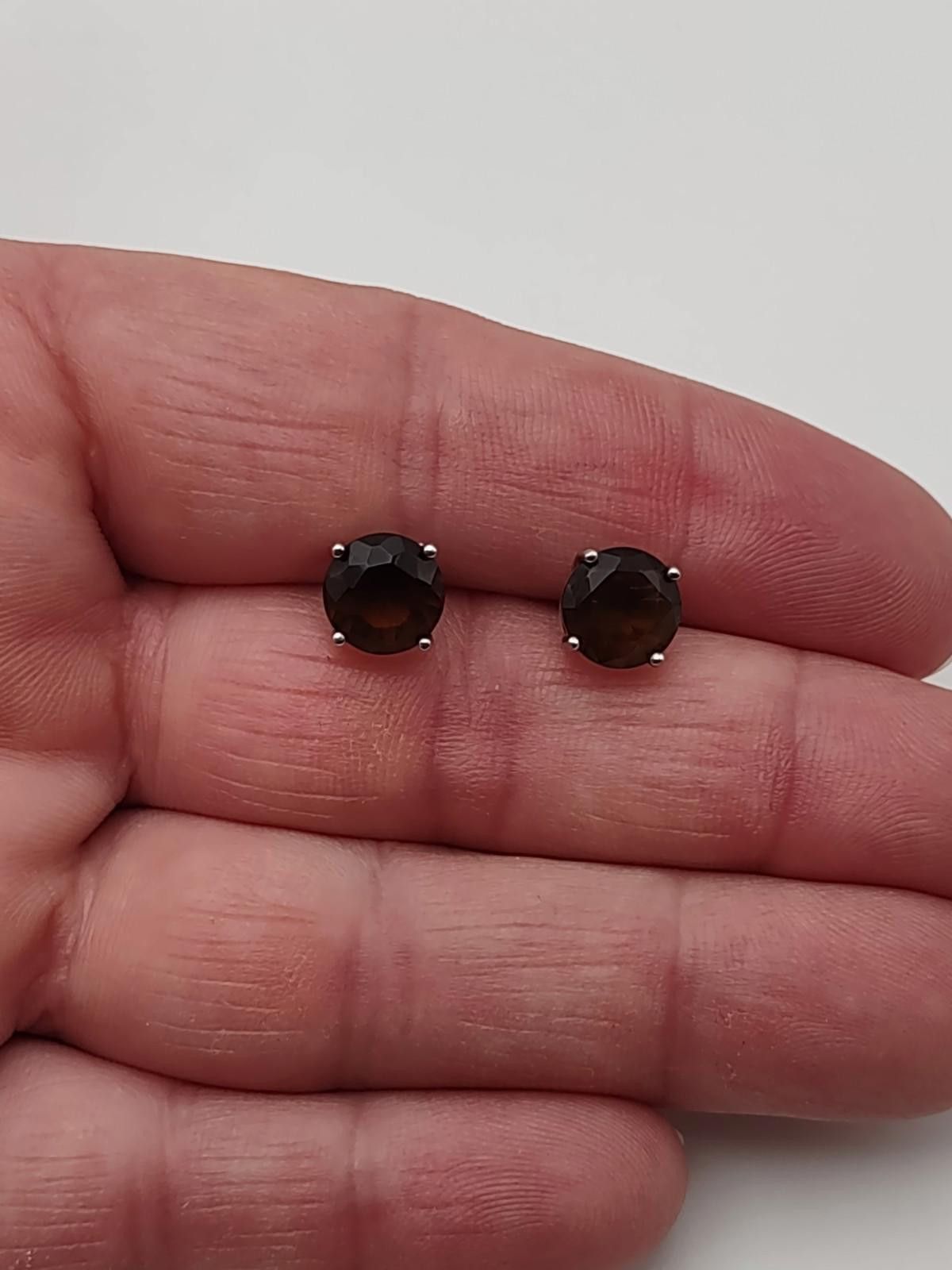 The Unbranded Brand Sterling Smoky Quartz Stud Earrings 925 Round Size ONE SIZE - 3 Thumbnail