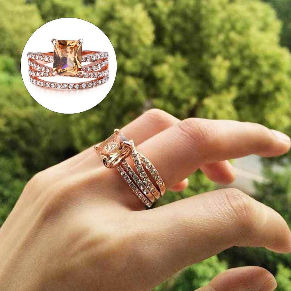 Designer Sparkling Champagne Morganite Crystal Engagement Ring Size ONE SIZE - 7 Thumbnail