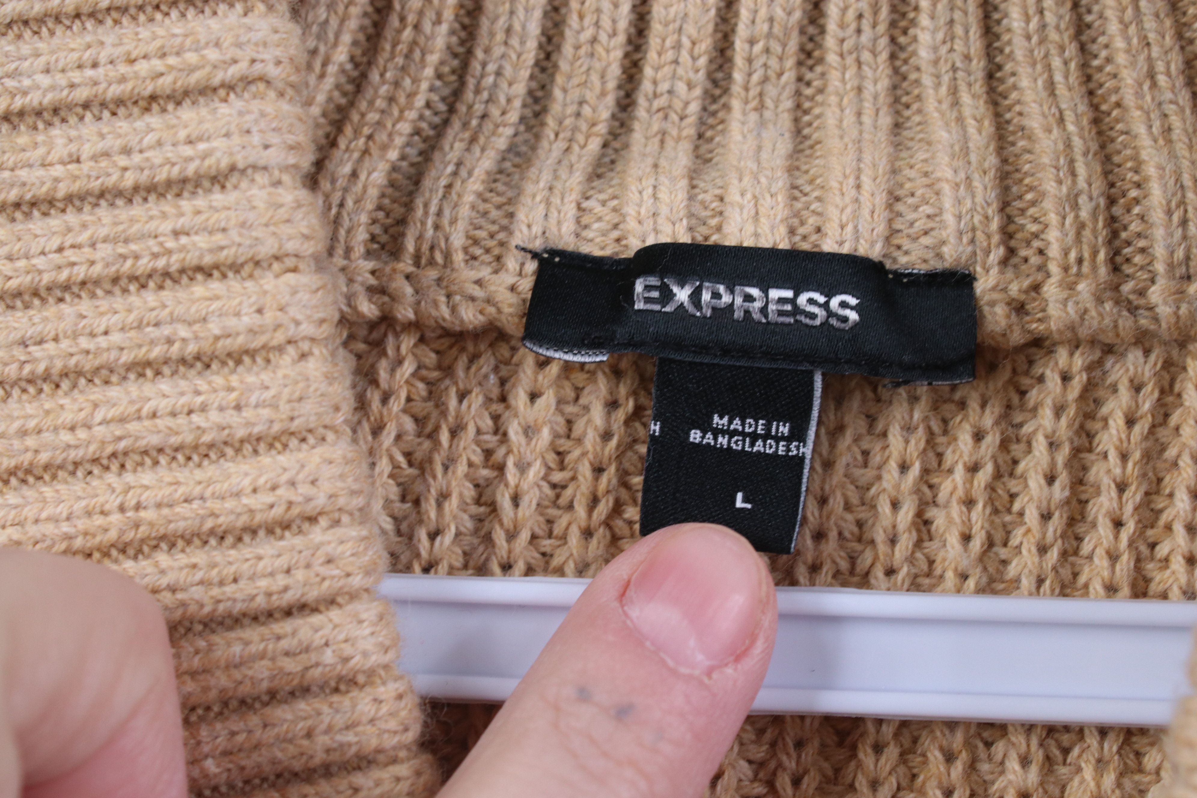 Express Express Chunky Ribbed Knit Shawl Pullover Sweater Beige Size US L / EU 52-54 / 3 - 5 Thumbnail