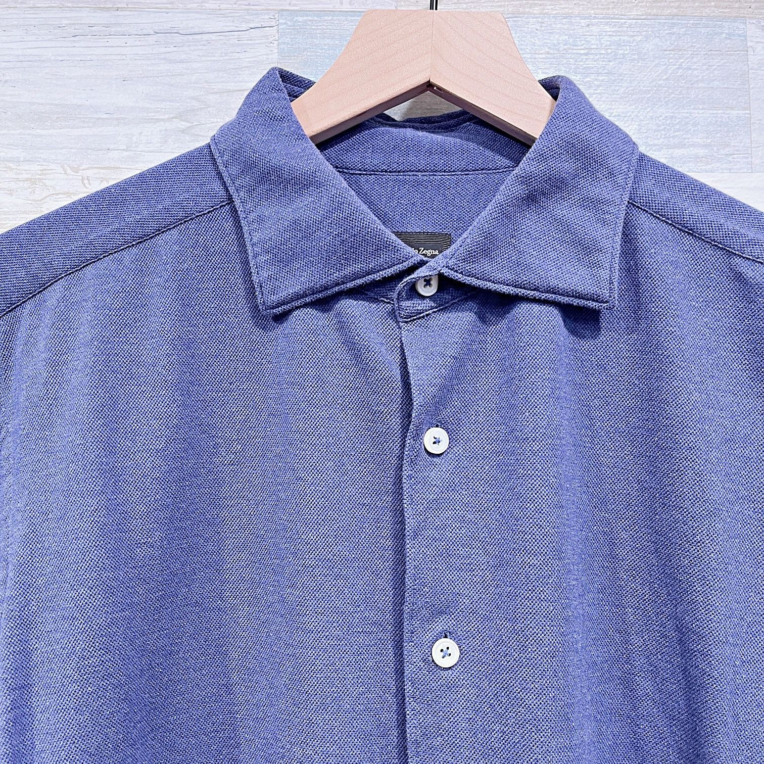 Ermenegildo Zegna Ermenegildo Zegna Cotton Pique Sport Shirt Blue Mens Large Size US L / EU 52-54 / 3 - 2 Thumbnail
