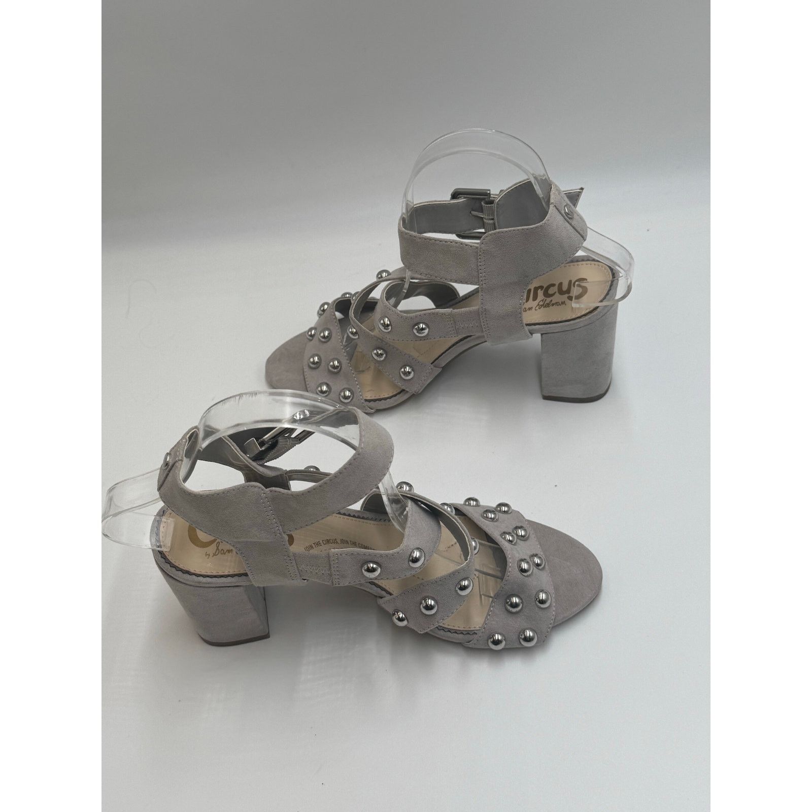 Sam Edelman Circus by Sam Edelman Gray Ankle Strap Studded Heels Size 8 Size US 8 / IT 38 - 5 Thumbnail