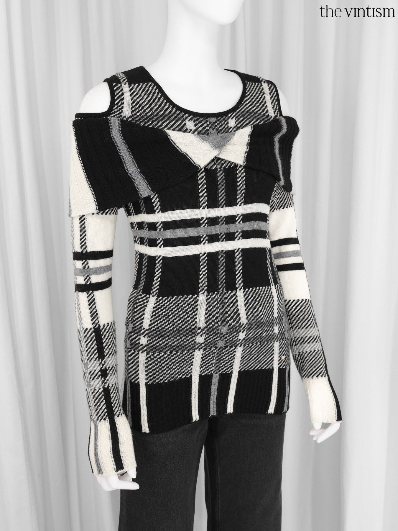 Escada Escada Cream Black Grey Check Pure Virgin Wool Sweater XS/S Size XS / US 0-2 / IT 36-38 - 2 Thumbnail
