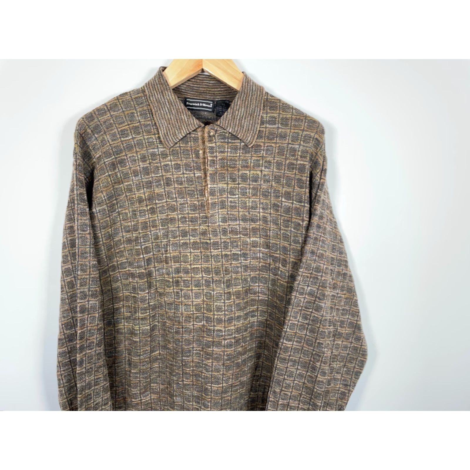 Vintage Preswick & Moore Wool Blend Sweater Men's XL Brown Textured Knit Italy Made Size US XL / EU 56 / 4 - 4 Thumbnail