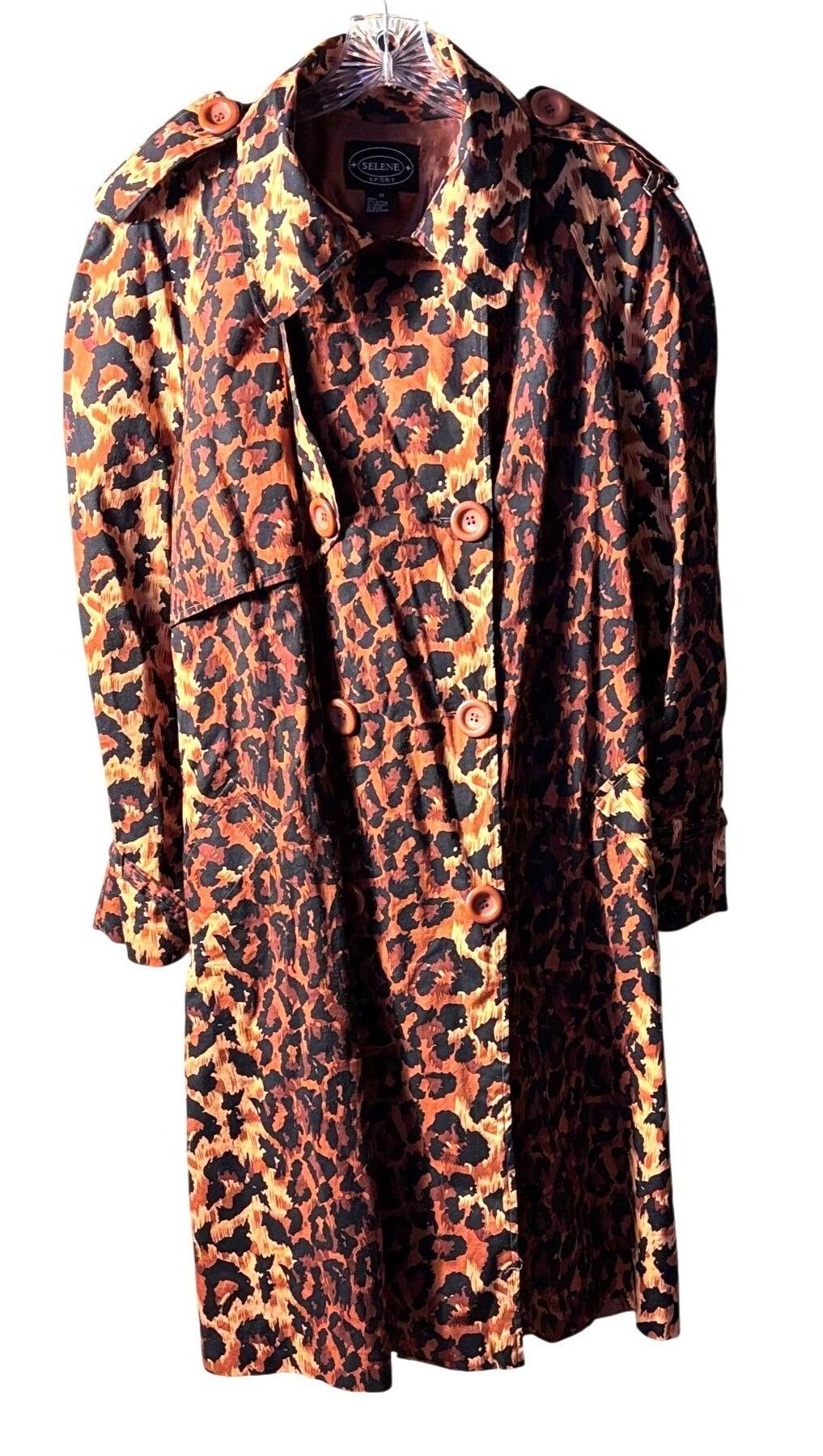 Selene Sport Sz 1X Leopard Print Trench Coat Light