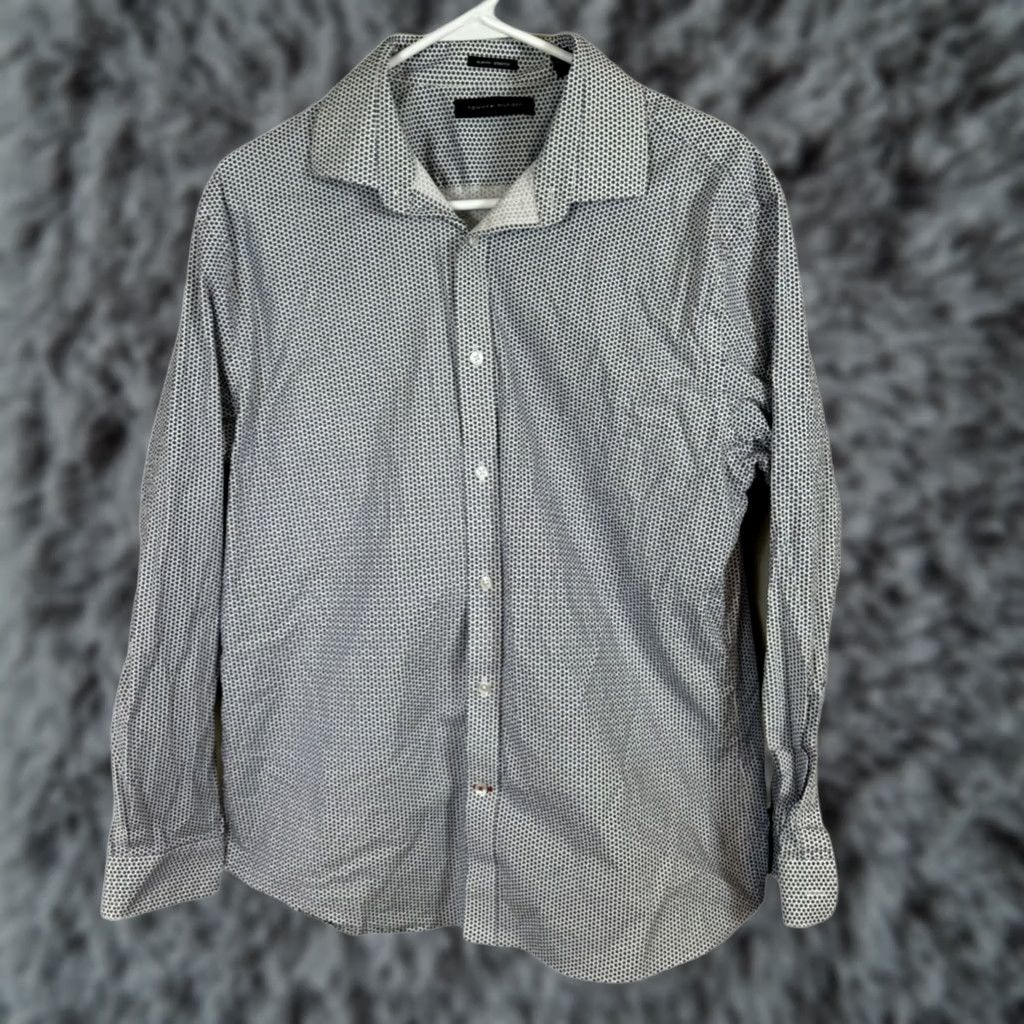 Tommy Hilfiger Tommy Hilfiger Dress Shirt Men L Slim Fit Navy White Long Sleeve Button Up M 32 Size 42R - 1 Thumbnail