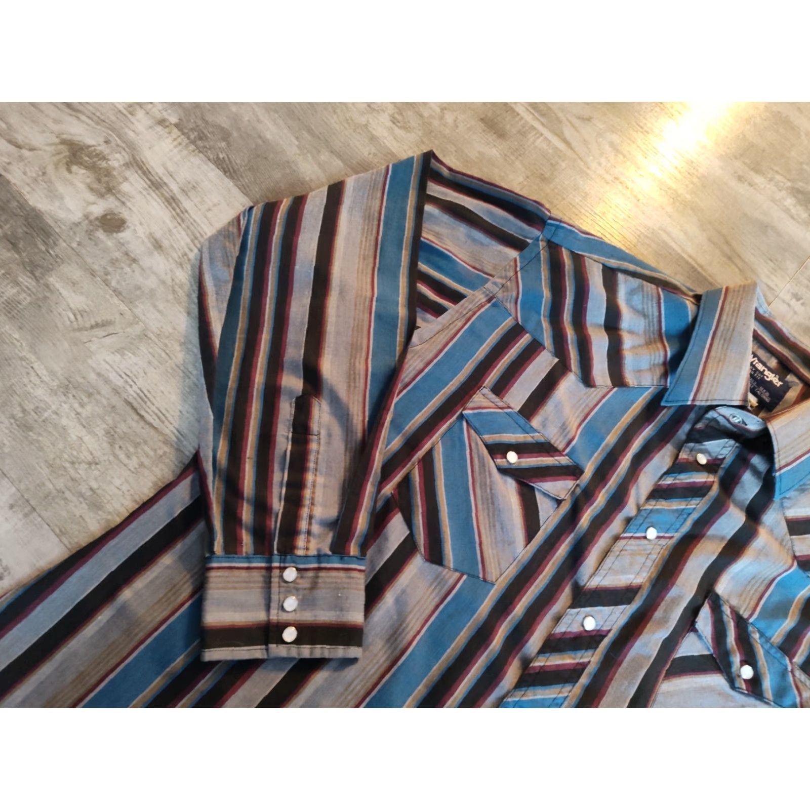 Wrangler VINTAGE Wrangler Pearl Snap Shirt Mens 18X36 X-Long Tail Plaid Blue Multi USA Cowboy Cut Shirt Mens Size US XXL / EU 58 / 5 - 4 Thumbnail