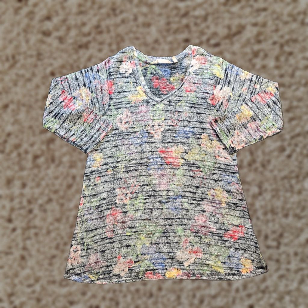 Soft Surroundings Soft Surroundings Sweater Womens Size Small Gray Floral Colorful Pullover Casual Size S / US 4 / IT 40 - 1 Thumbnail