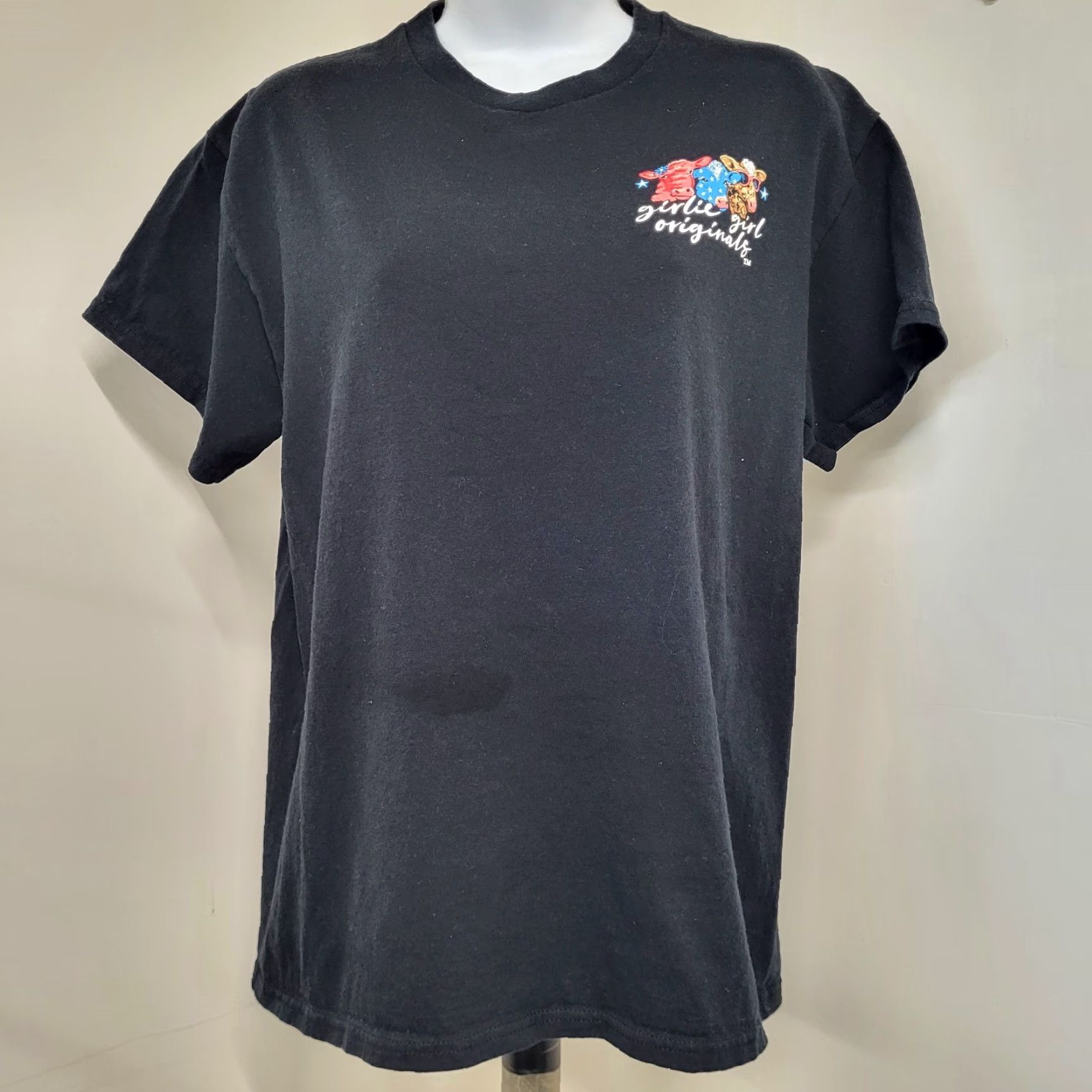 Vintage **Girlie Girl Originals Women's Size Med Black Barn USA Cows T-Shirt** User: **Girlie Girl Originals Women's Size Med Black Barn USA Cows T-Shirt** Size M / US 6-8 / IT 42-44 - 2 Thumbnail