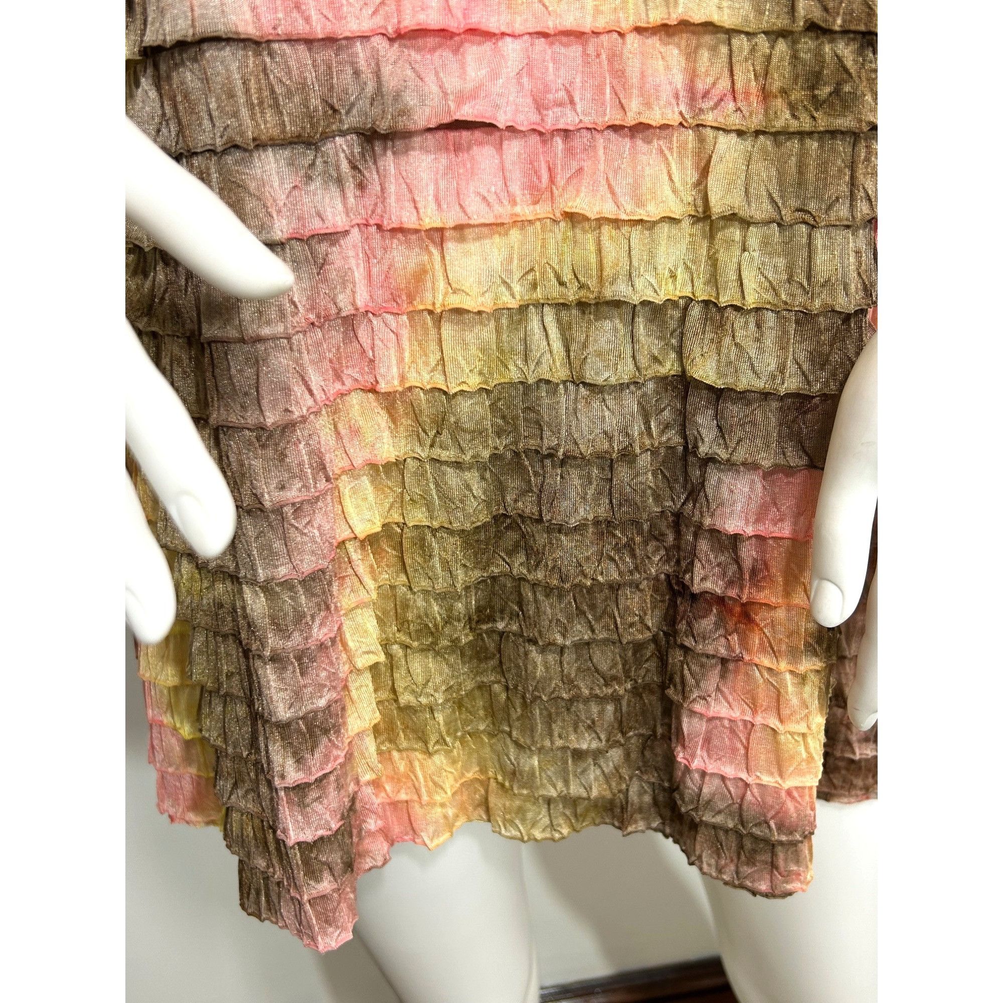 Other NY Collection Ruffled Blouse L Sleeveless Brown Yellow Pink Size L / US 10 / IT 46 - 8 Thumbnail