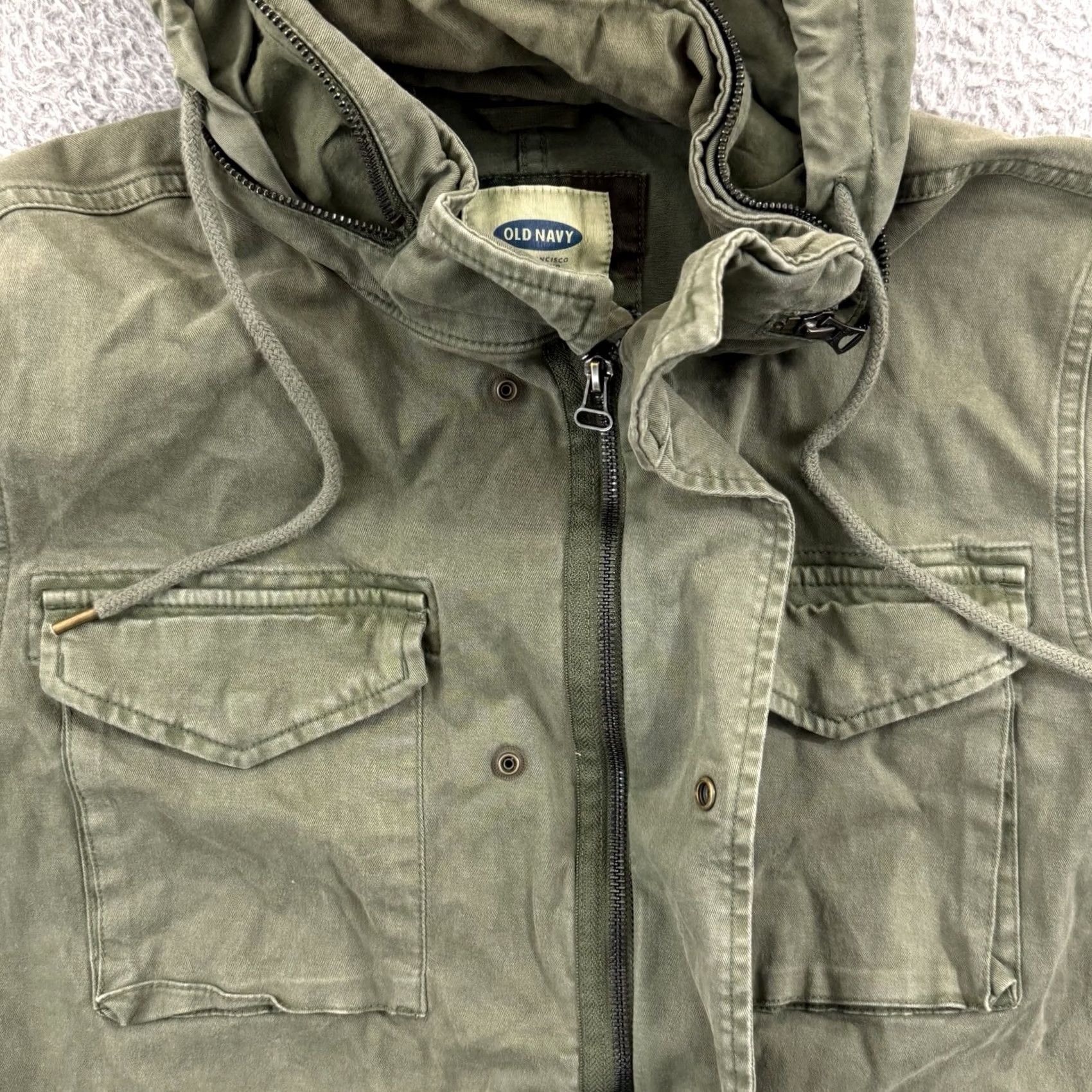 Old Navy VINTAGE Old Navy Jacket Womens Medium Green Zip Snap Hooded Utility Military Y2K Size M / US 6-8 / IT 42-44 - 6 Thumbnail