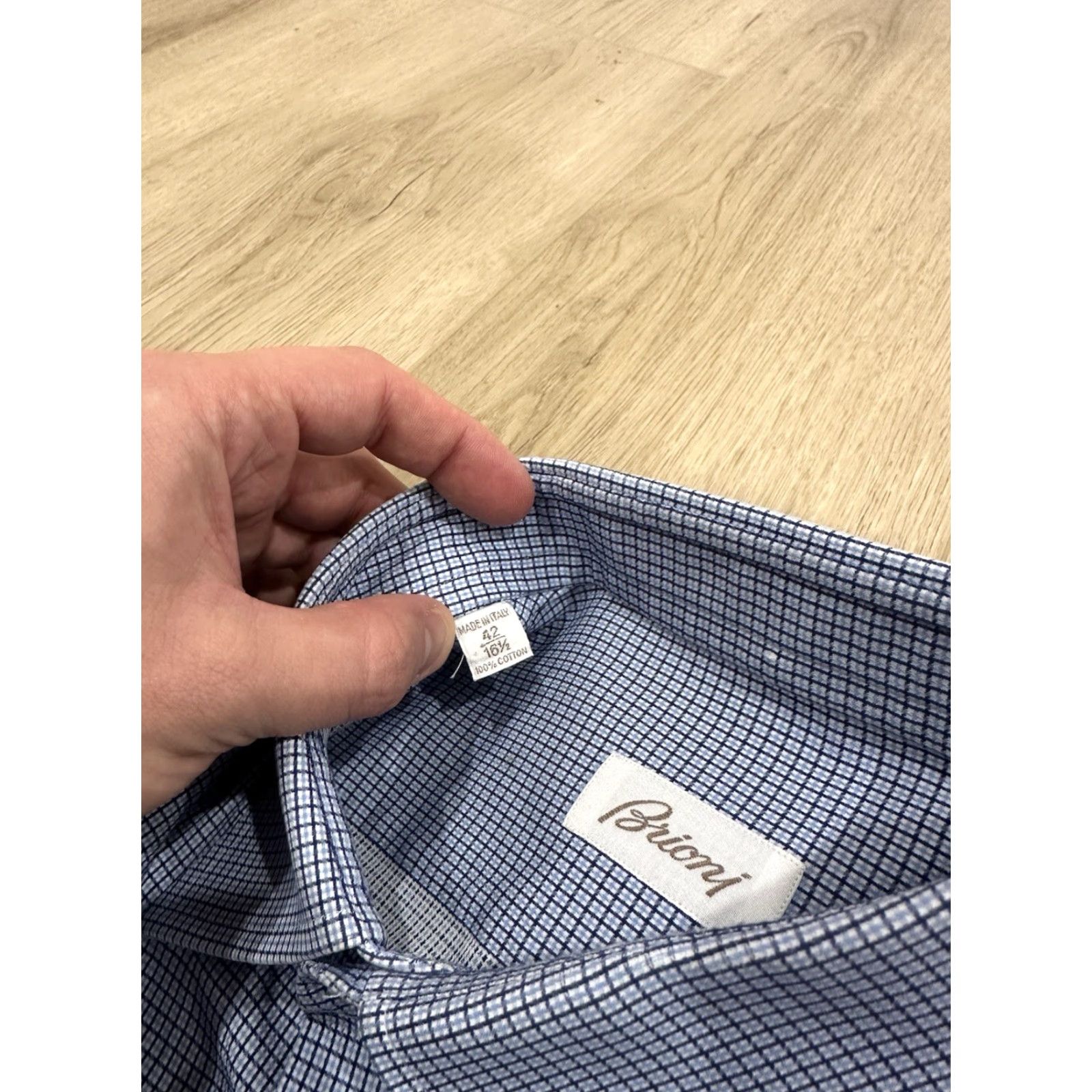 Brioni BRIONI Button Down Shirt Blue White Grid 16.5/42 Dress Shirt Men Brioni Button-Down Collar 100% Cotton Size US XL / EU 56 / 4 - 7 Thumbnail