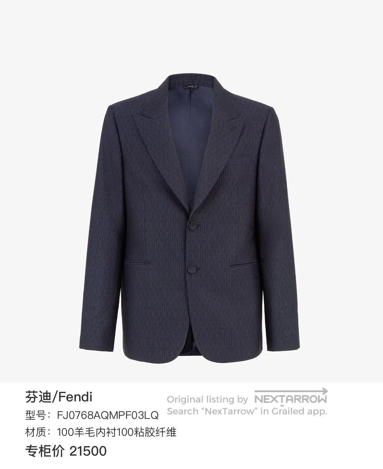 Fendi FENDI Navy Blue All-Over FF Monogram Suit| Size 52L - 8 Thumbnail