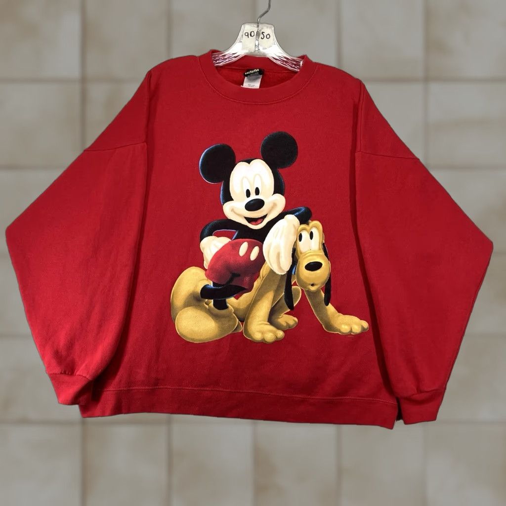 Mickey Unlimited VINTAGE Mickey Unlimited Sweatshirt XL Men's Red Graphic Print 90s Mickey Mouse & Pluto Boxy Classic Fit USA Size US XL / EU 56 / 4 - 1 Thumbnail