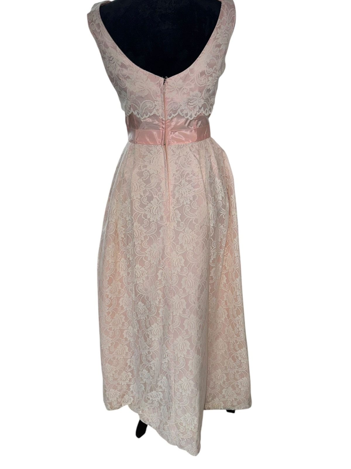 Sears × Vintage VTG Sears 40s 50s Pink Lace Evening Dress Sheath Fit Flare Size S / US 4 / IT 40 - 3 Thumbnail