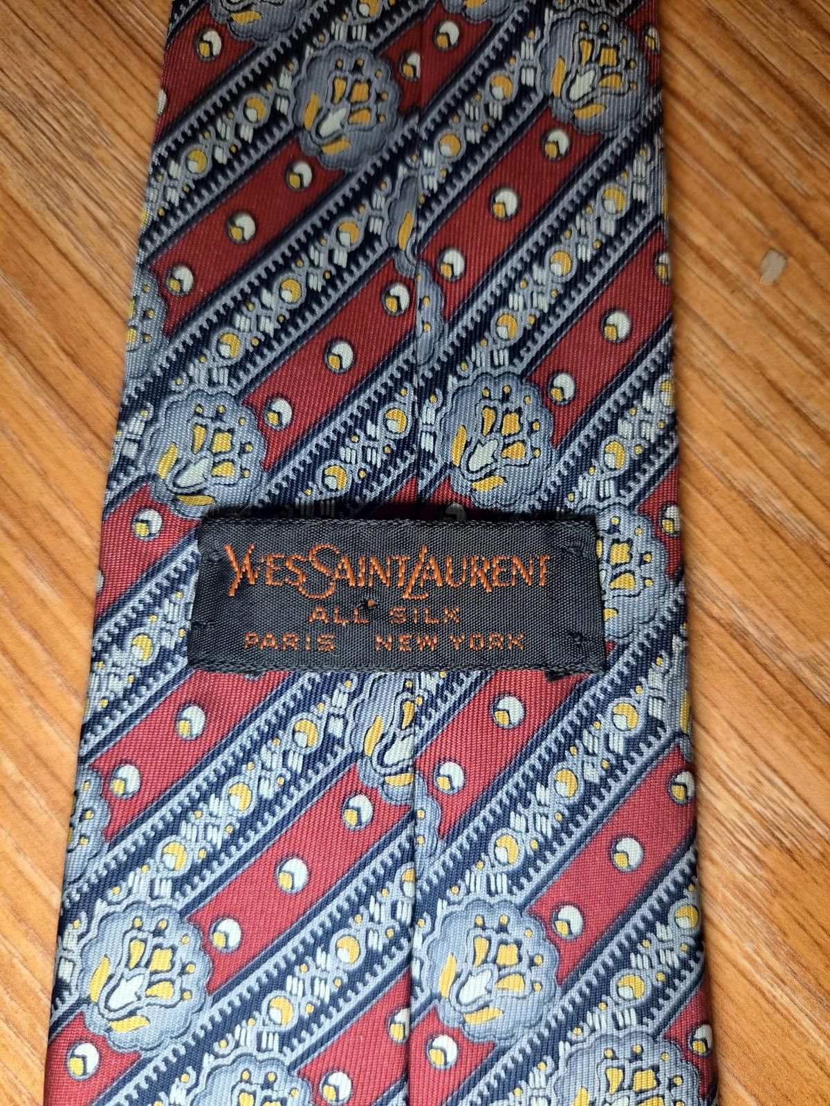 Yves Saint Laurent Yves Saint Laurent Silk Tie Red Multicolor Striped Floral Size ONE SIZE - 2 Thumbnail
