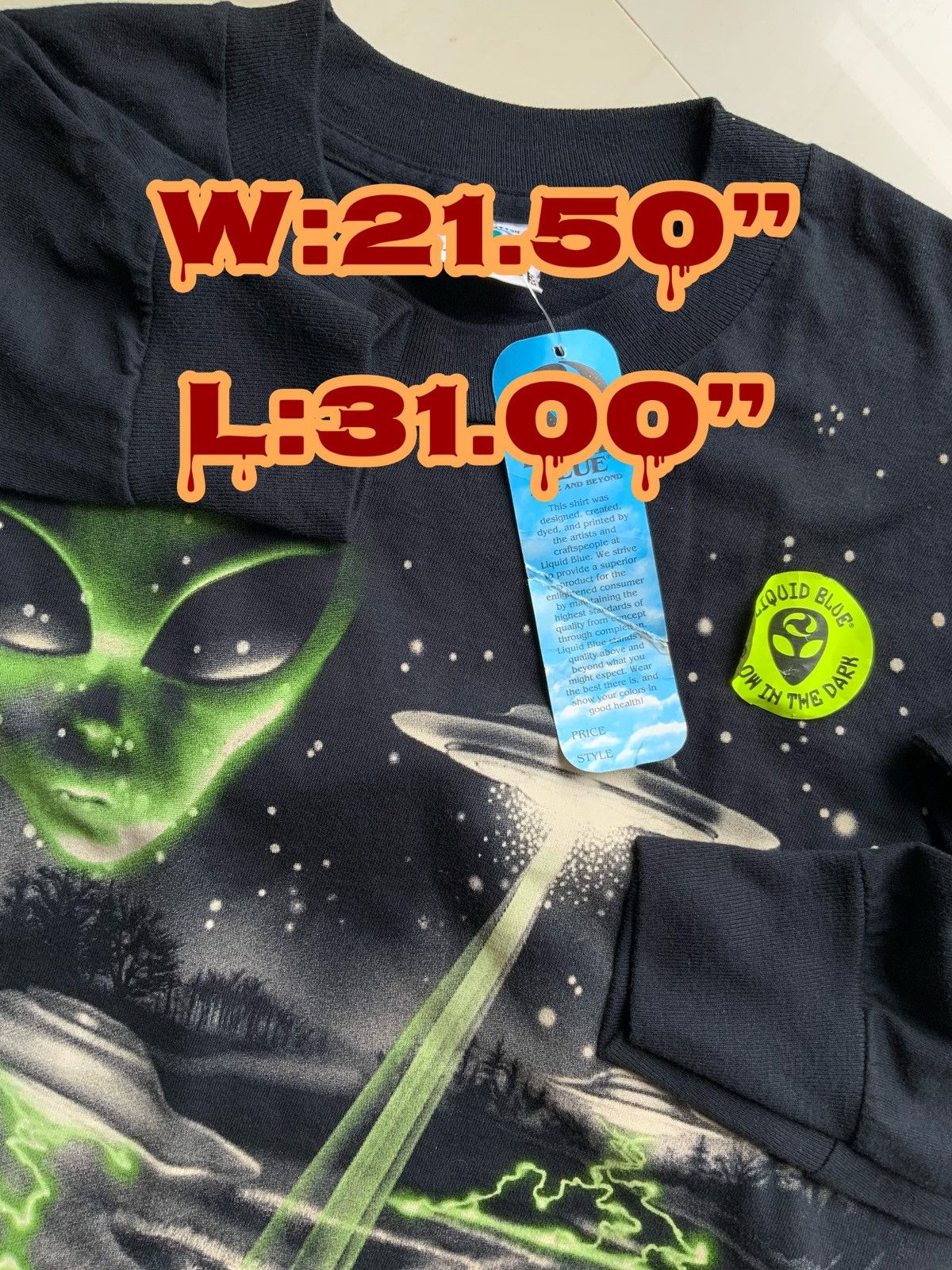 1997 Alien Glow in The Dark Abduction UFO Liquid Blue Shirt