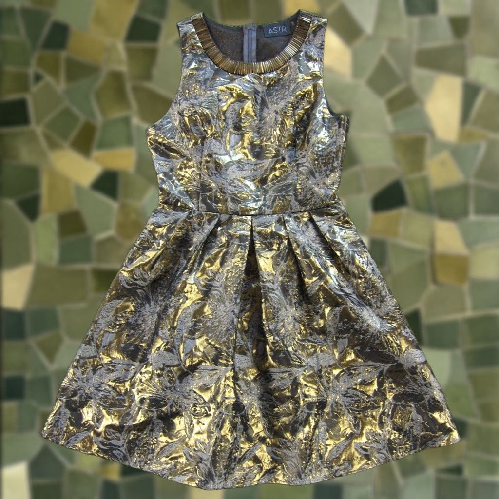 Vintage ASTR Dress Sleeveless Beaded Pleated Tank Cocktail Party Dress S Gold Silver Size S / US 4 / IT 40 - 1 Thumbnail