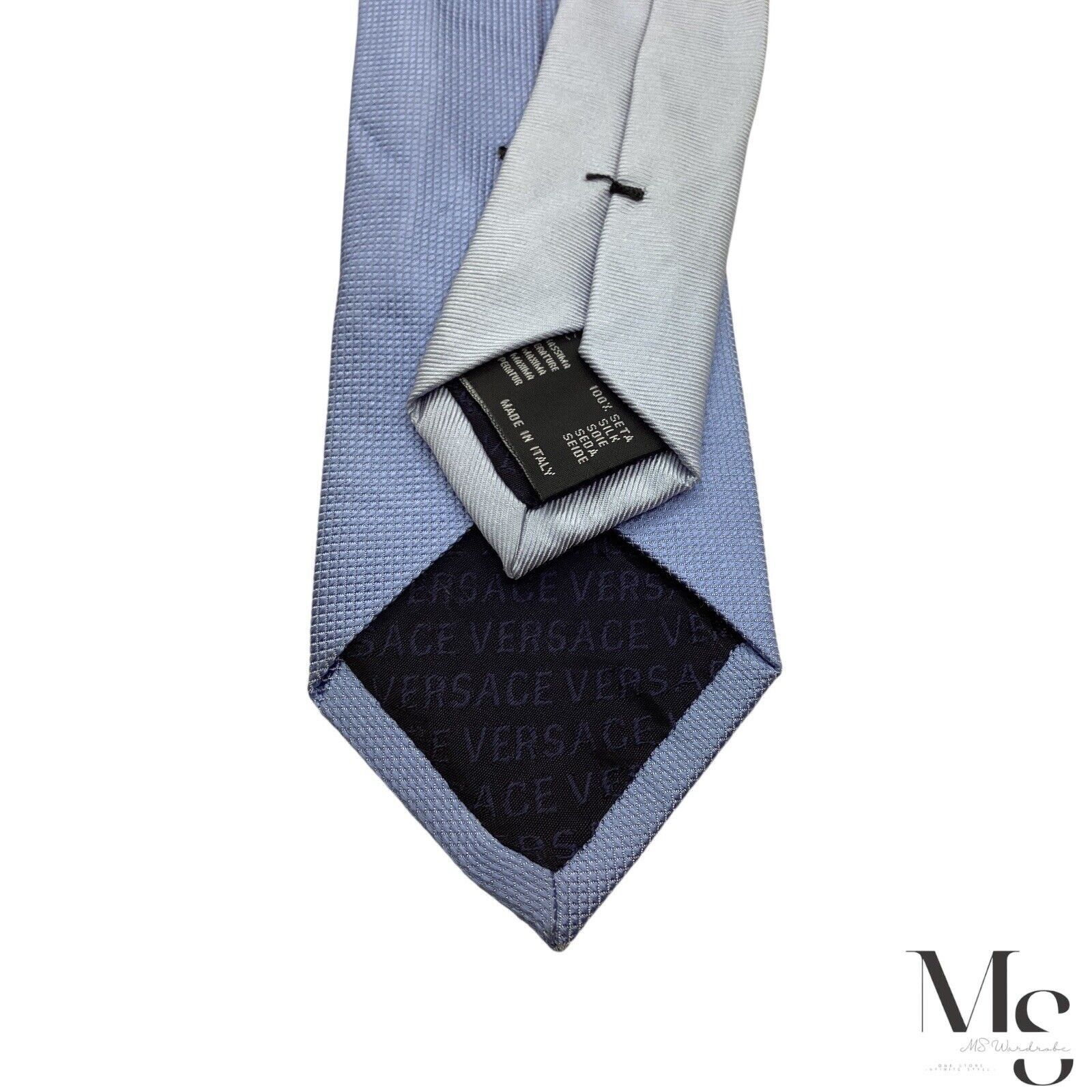 Versace VERSACE Blue Striped Medusa Head Logo Made In Italy Silk Tie Size ONE SIZE - 5 Thumbnail