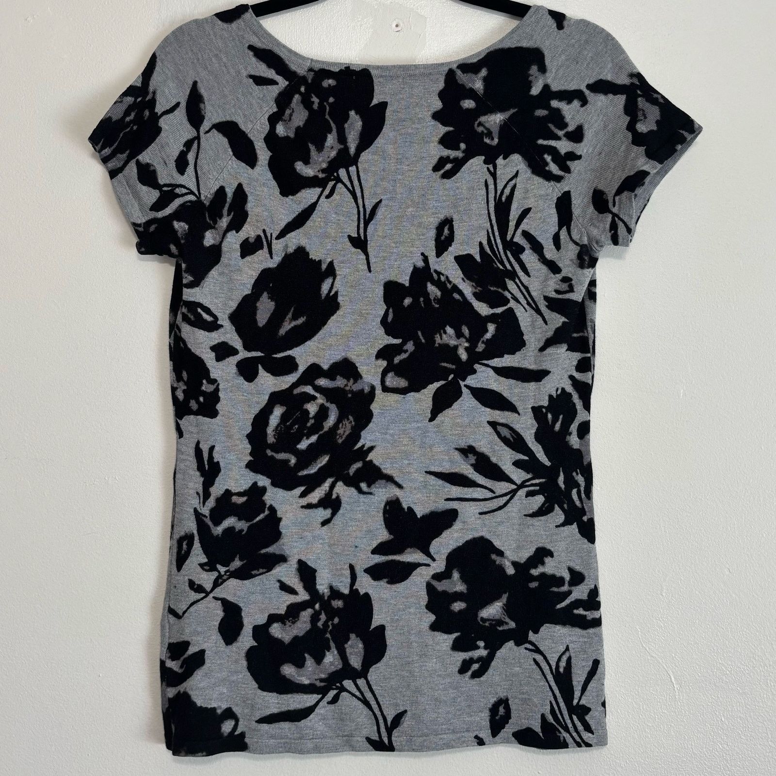 Other Premise Studio Gray Black Floral Knit Top Scoop Neck Large Size L / US 10 / IT 46 - 2 Thumbnail