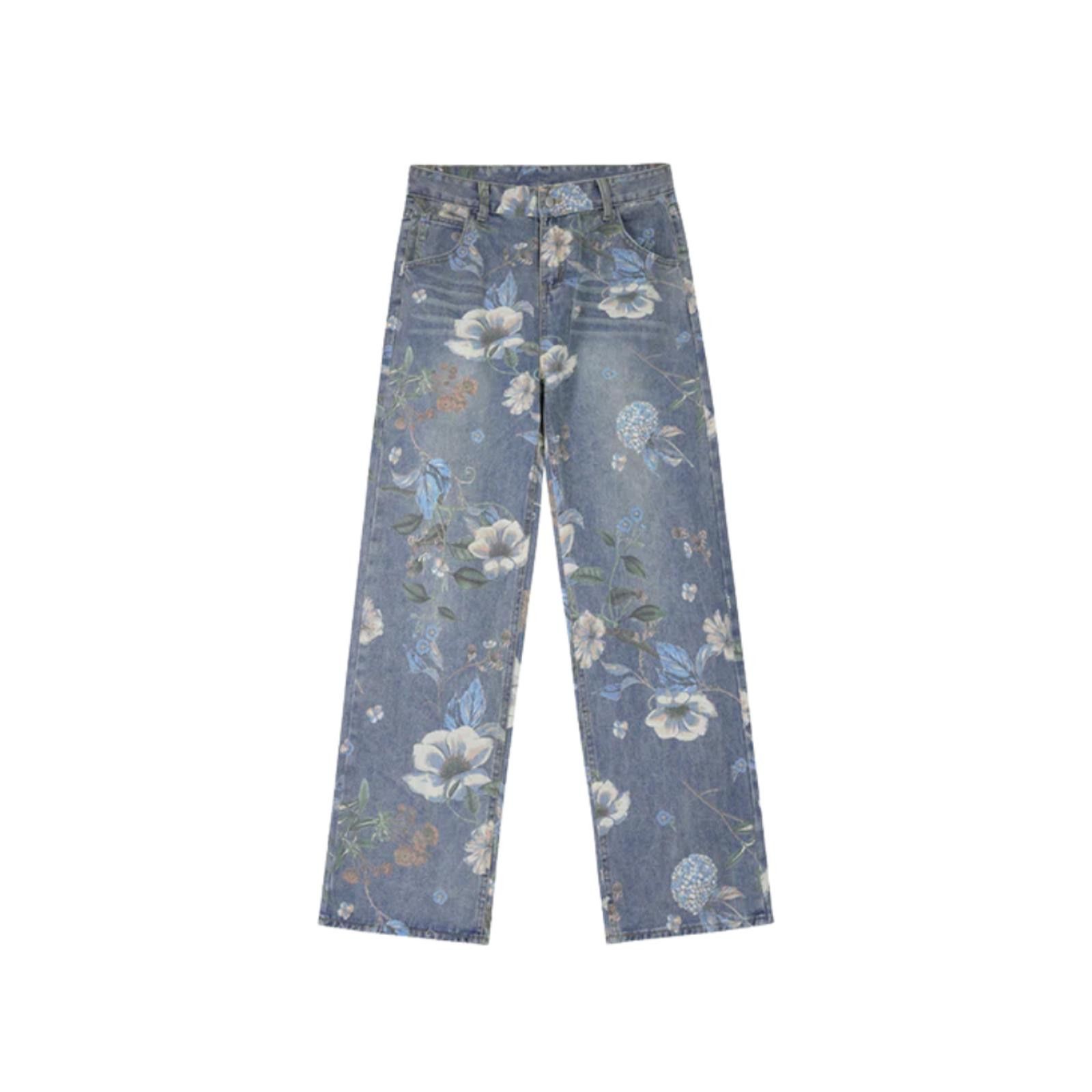 Vintage Floral Print Straight Leg Denim Jeans Size US 34 / EU 50 - 1 Thumbnail