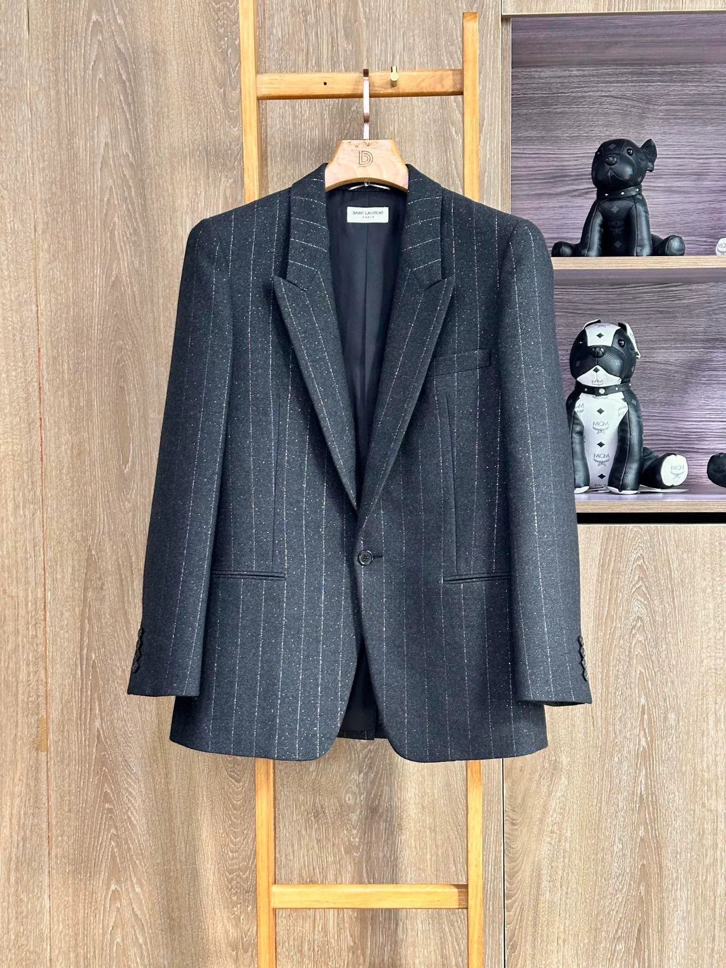 Saint Laurent Paris Saint Laurent Dark Gray Metallic Blazer Size US M / EU 48-50 / 2 - 1 Thumbnail