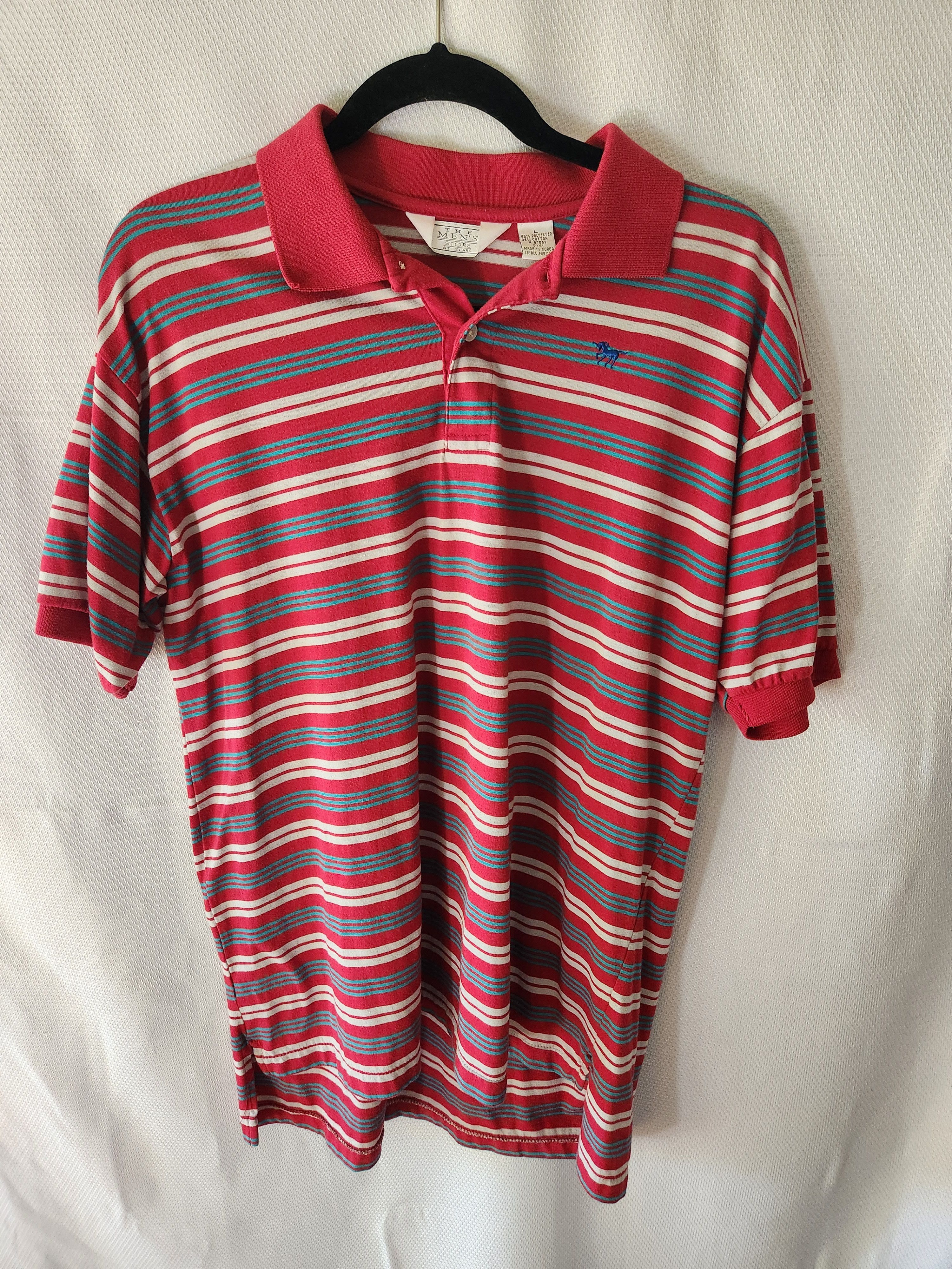 Sears Vintage 70's Men's Striped Short Sleeve Polo Shirt Size US L / EU 52-54 / 3 - 1 Thumbnail