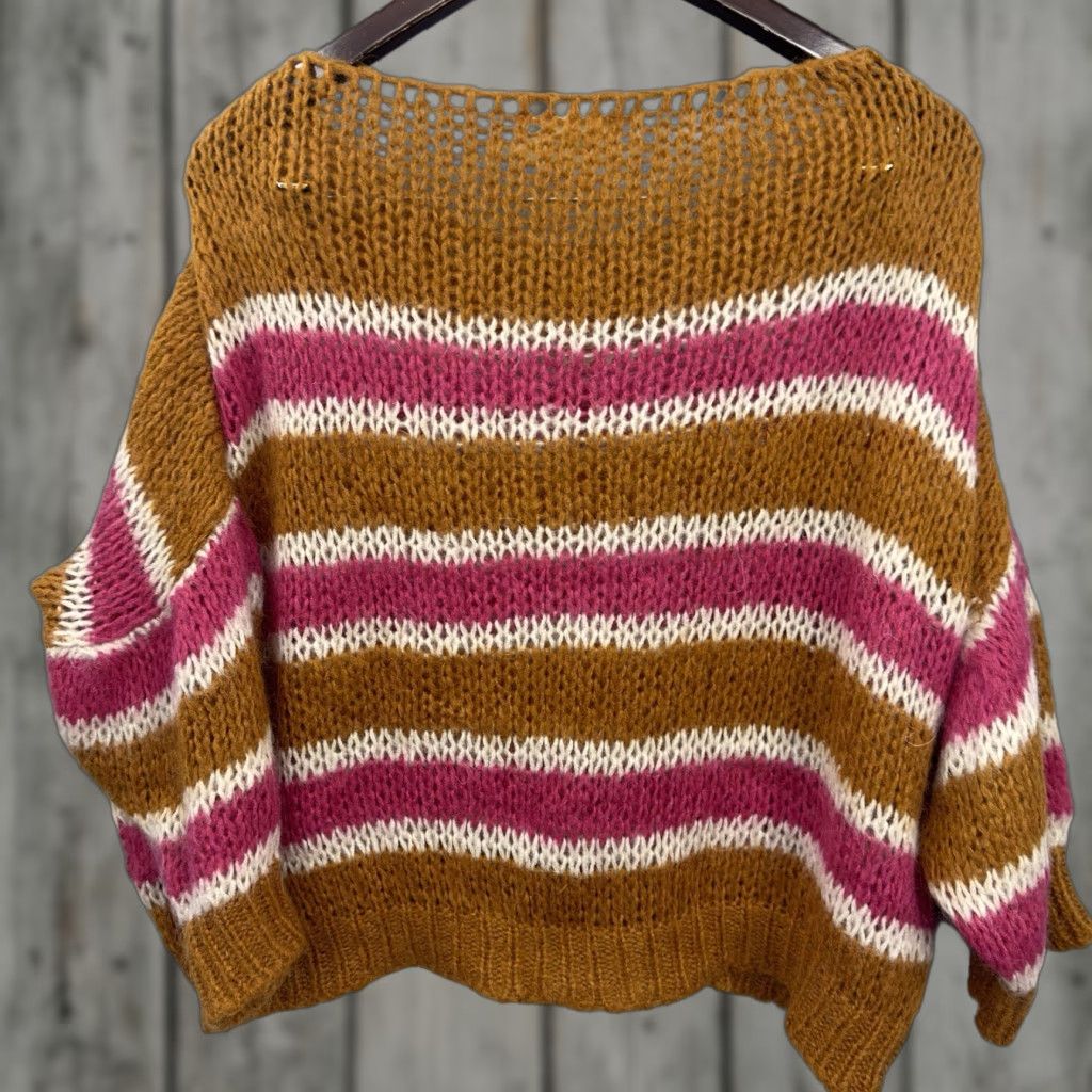 Vintage Vicolo Sweater Women M Striped Open Knit Dolman Crew Neck Casual Knit Pullover Beige Classic, Preppy Womens Fashion Size M / US 6-8 / IT 42-44 - 1 Thumbnail