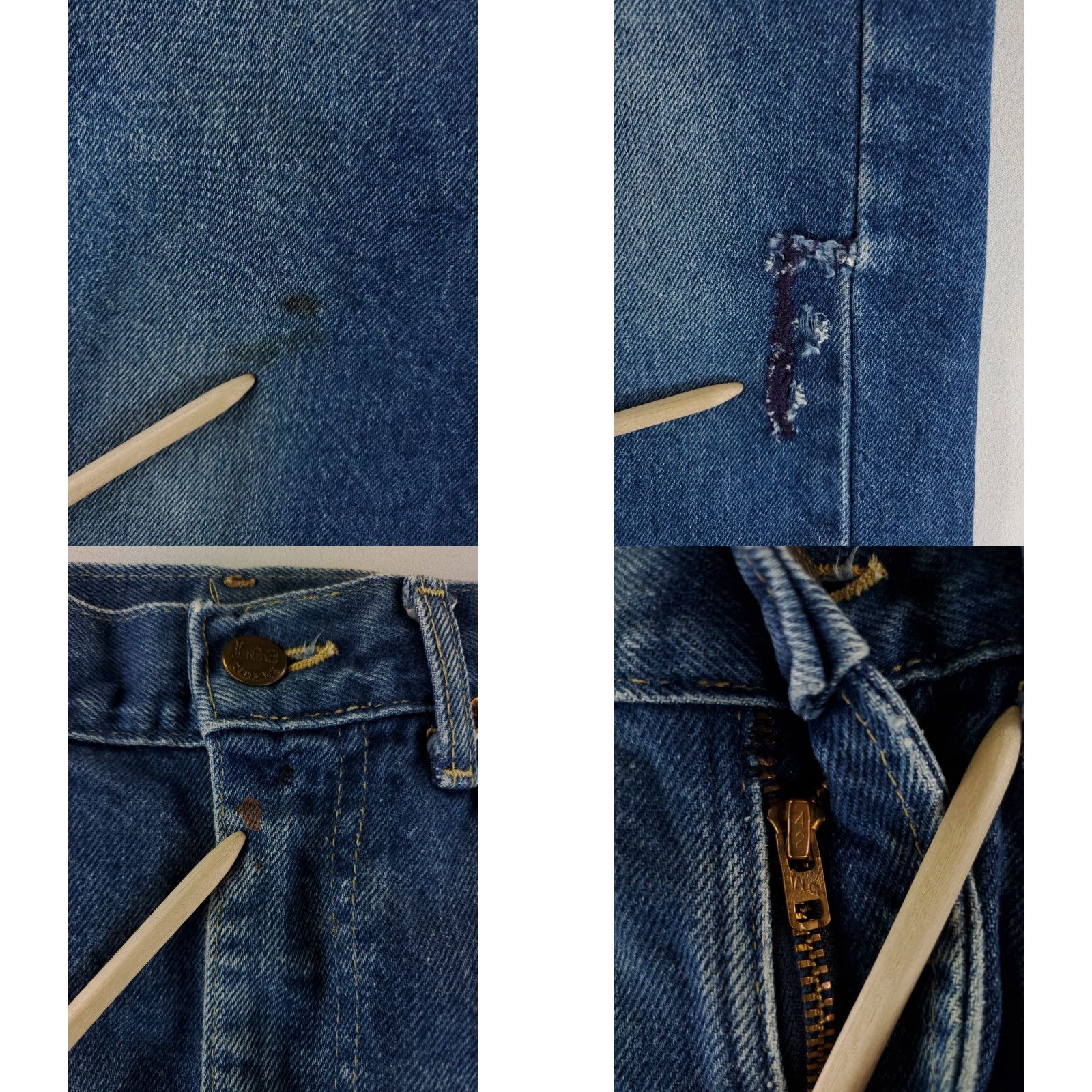 Lee VINTAGE Lee Riders VTG 70s Whiskering Faded Mended Mens Jeans 32x34 Regular Blue Denim Straight 70s Mens Size ONE SIZE - 8 Thumbnail