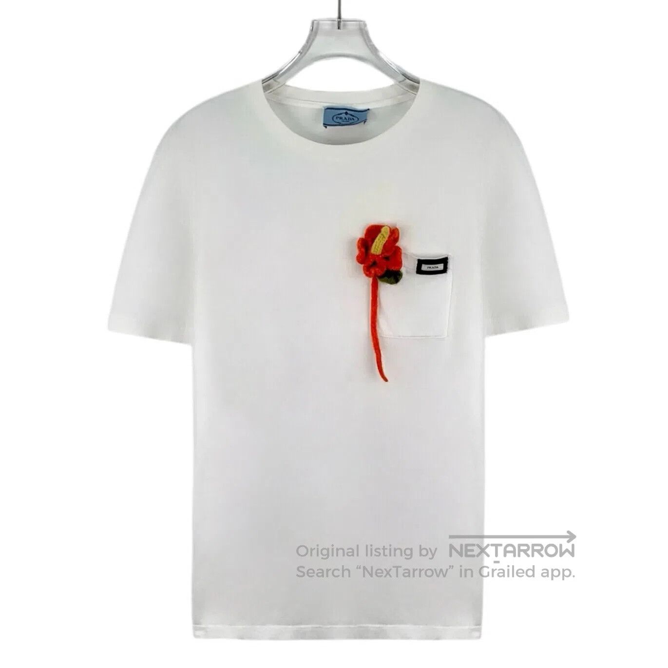 Prada Prada White pocket floral embroidery cotton crew neck shor Size US L / EU 52-54 / 3 - 1 Thumbnail