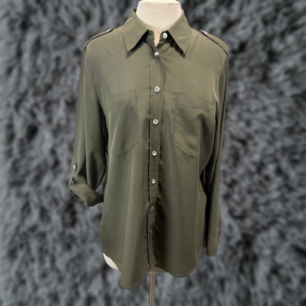Vintage VINTAGE Chicos Button-Up Safari Shirt Large Women's Green Military Epaulettes Size L / US 10 / IT 46 - 1 Thumbnail