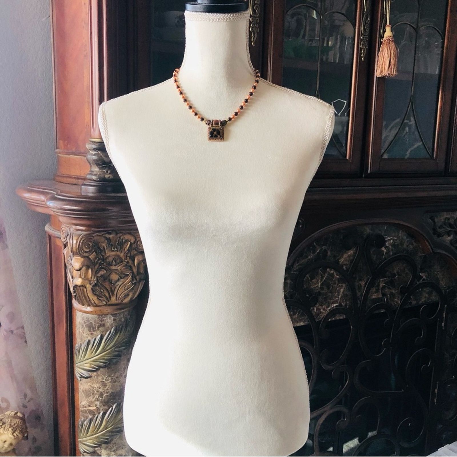 Handmade Handcrafted repurpose dome animal print glass Pearl necklace Size ONE SIZE - 6 Thumbnail