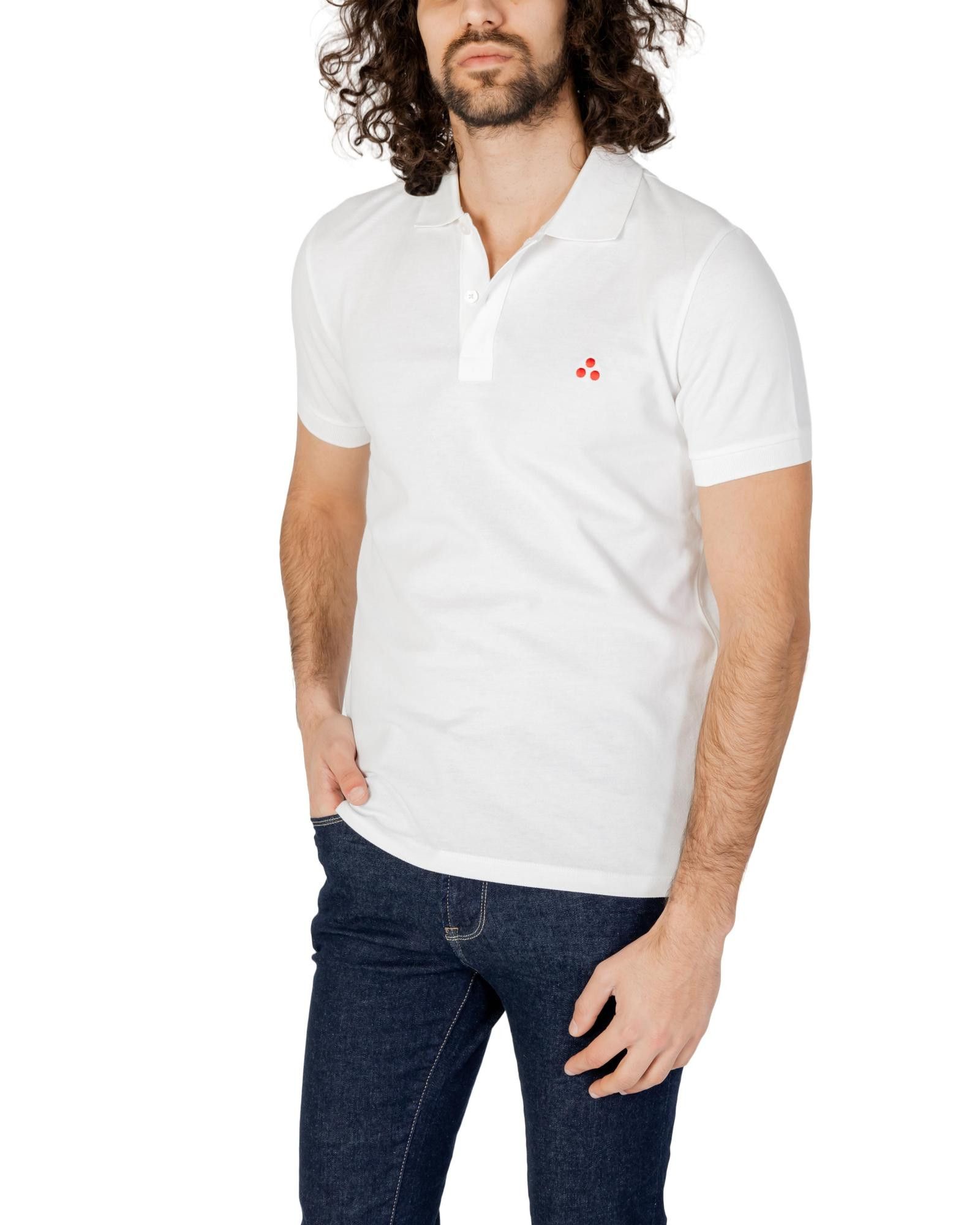 image of Peuterey Classic Cotton Polo Shirt With Button Fastening in White, Men's (Size Medium)