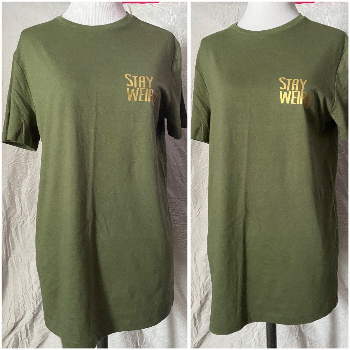 Other “Stay Weird”, Olive Green, Custom, Casual Crew Neck Tee Size US S / EU 44-46 / 1 - 5 Thumbnail