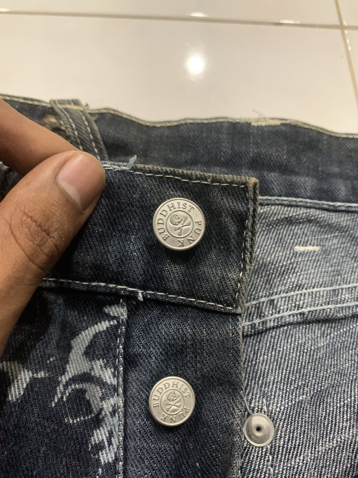 Japanese Brand Vintage Buddhist Punk Skull All Over Print Flared Jeans Size US 27 - 11 Thumbnail