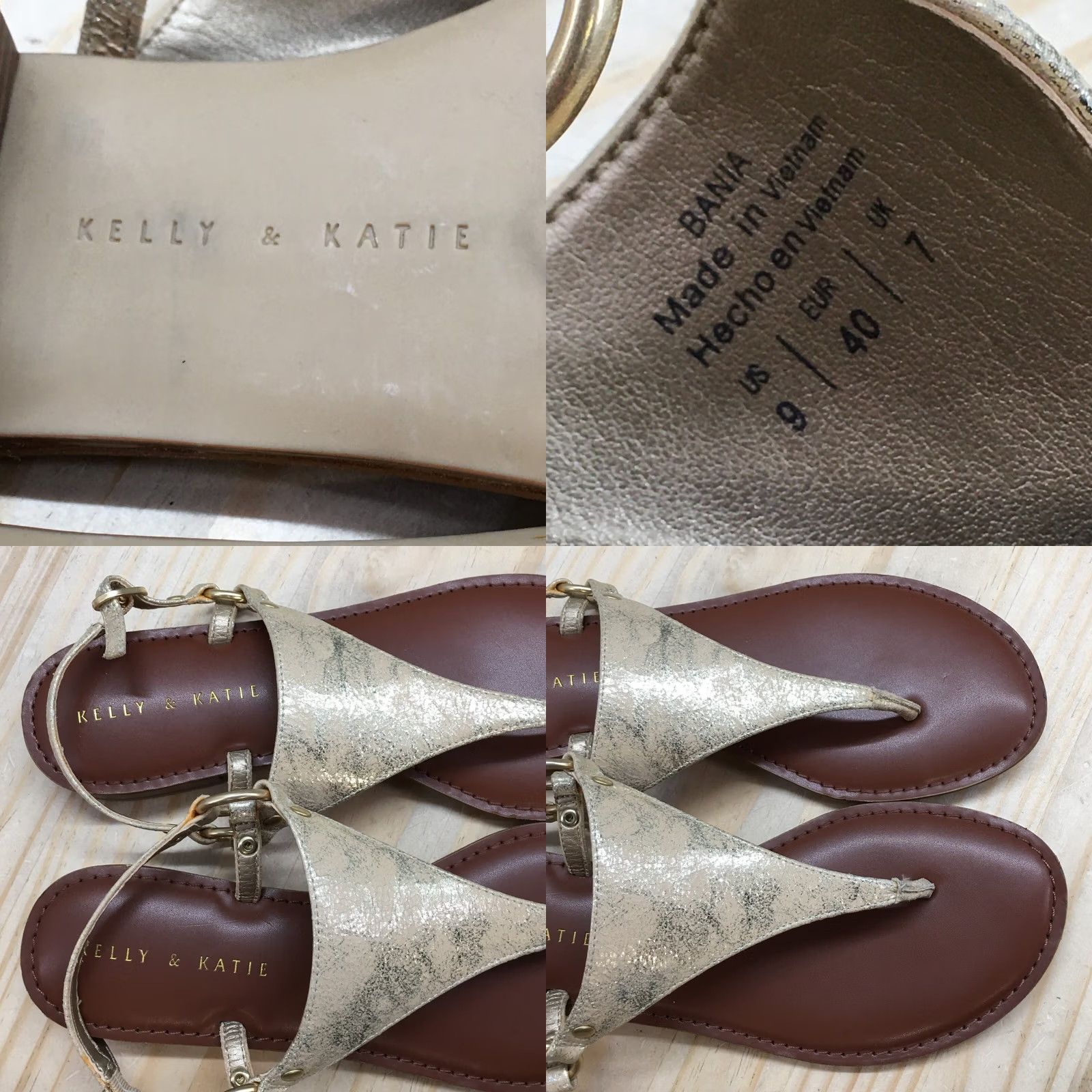 Vintage Kelly And Katie Sandals Womens 9 Bania Casual Slingback Gold Faux Leather Flat Slip-On Adjustable Buckle Shoes Size US 9 / IT 39 - 9 Thumbnail