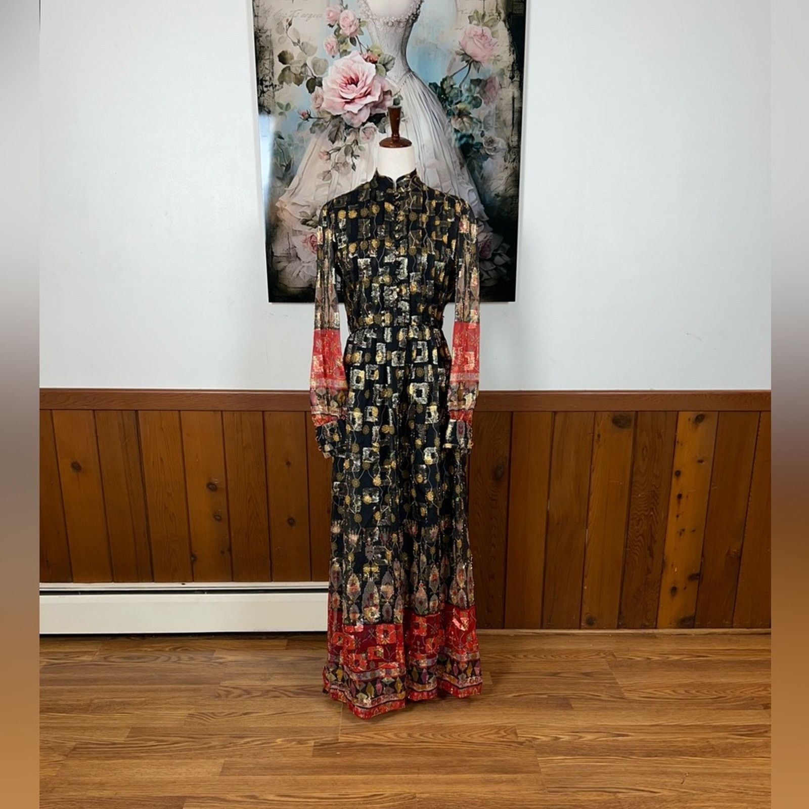 Vintage Vintage 1970s Couture Designer I.Magnin Silk Evening Gown! Size L / US 10 / IT 46 - 2 Thumbnail