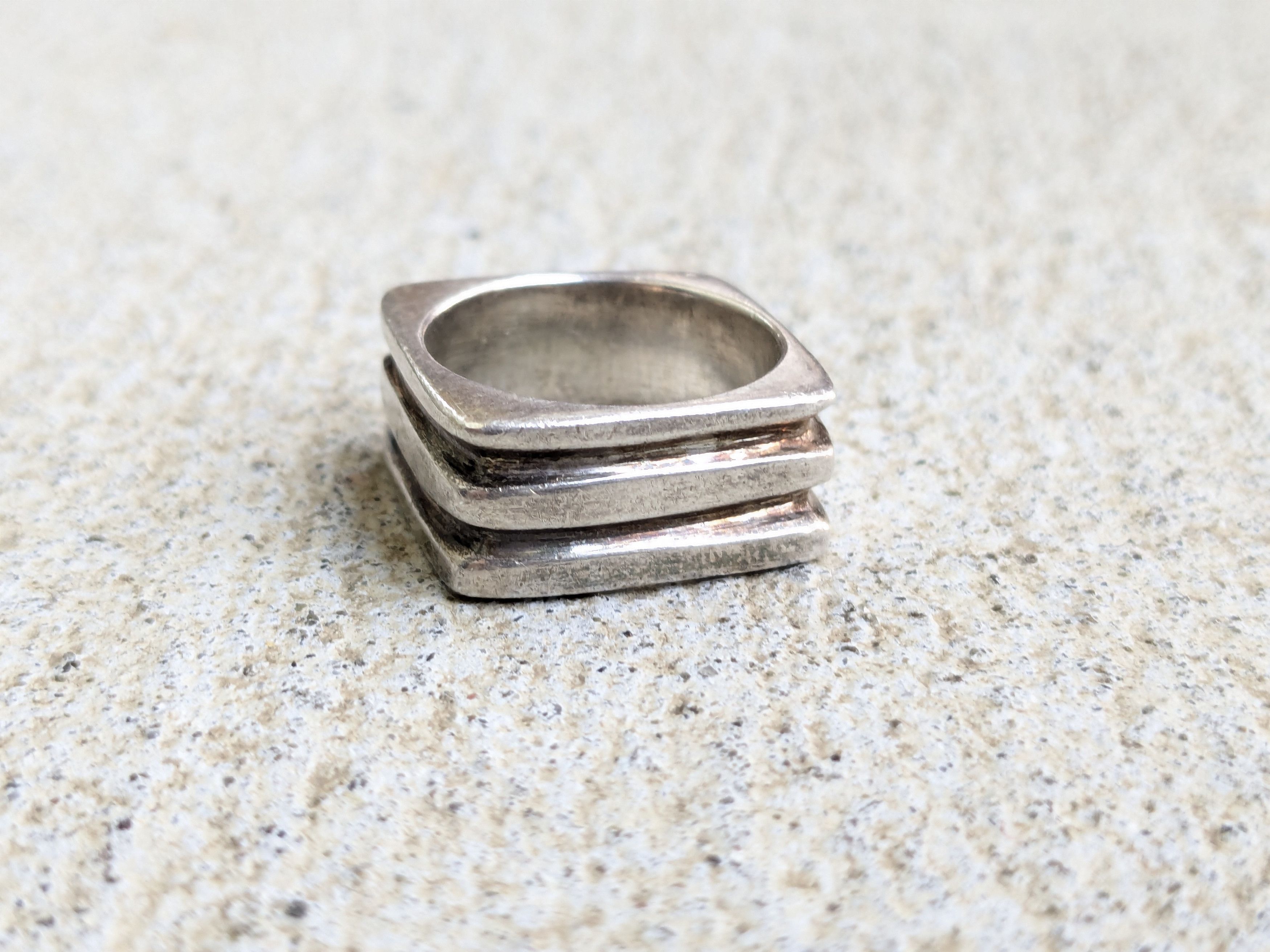 Other Vintage Sterling Silver Ring 6.75 Square Abstract Modern Size ONE SIZE - 3 Thumbnail