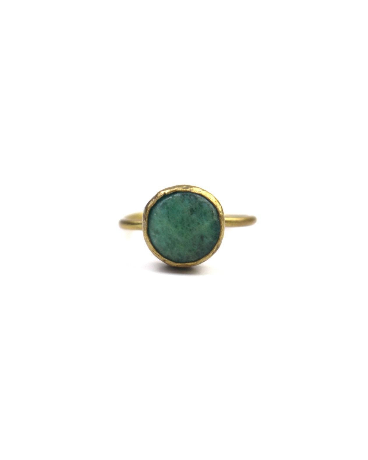 Vintage 1990S JAPANESE HANDCRAFTED BRASS RING WITH GREEN STONE Size ONE SIZE - 3 Thumbnail