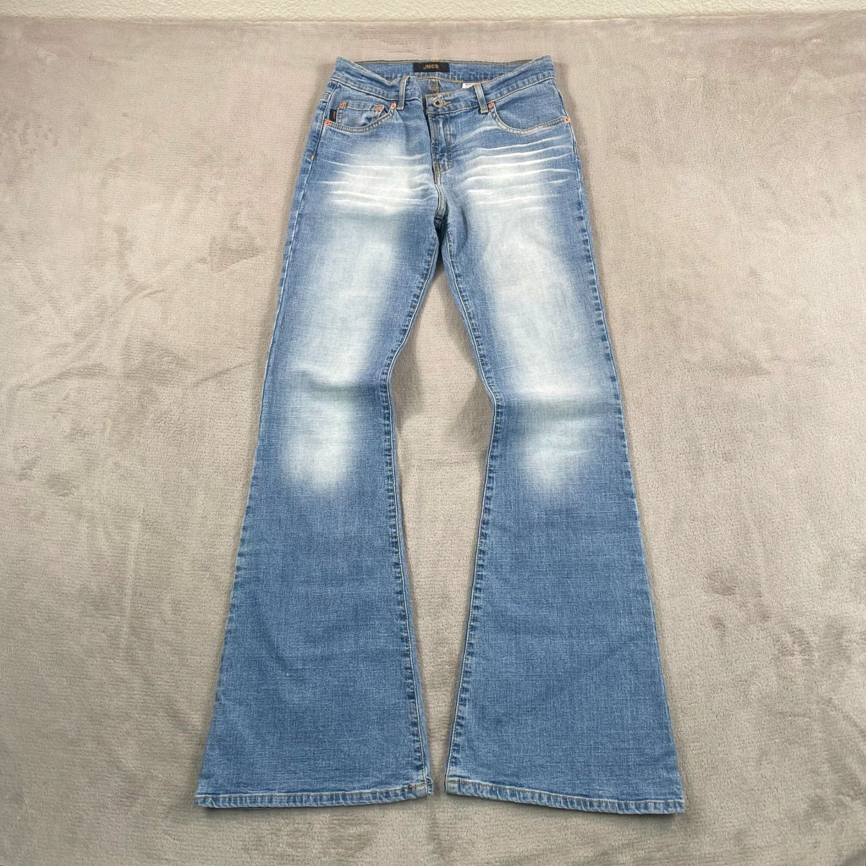 JNCO VINTAGE JNCO Flared Jeans Women 7 Jeans 28x33 Blue Wash Wide Hem Embroidered Pocket 5-Pocket Geometric Hip Hop Hippie Hipster USA Jeans Womens Size 28" / US 6 / IT 42 - 4 Thumbnail