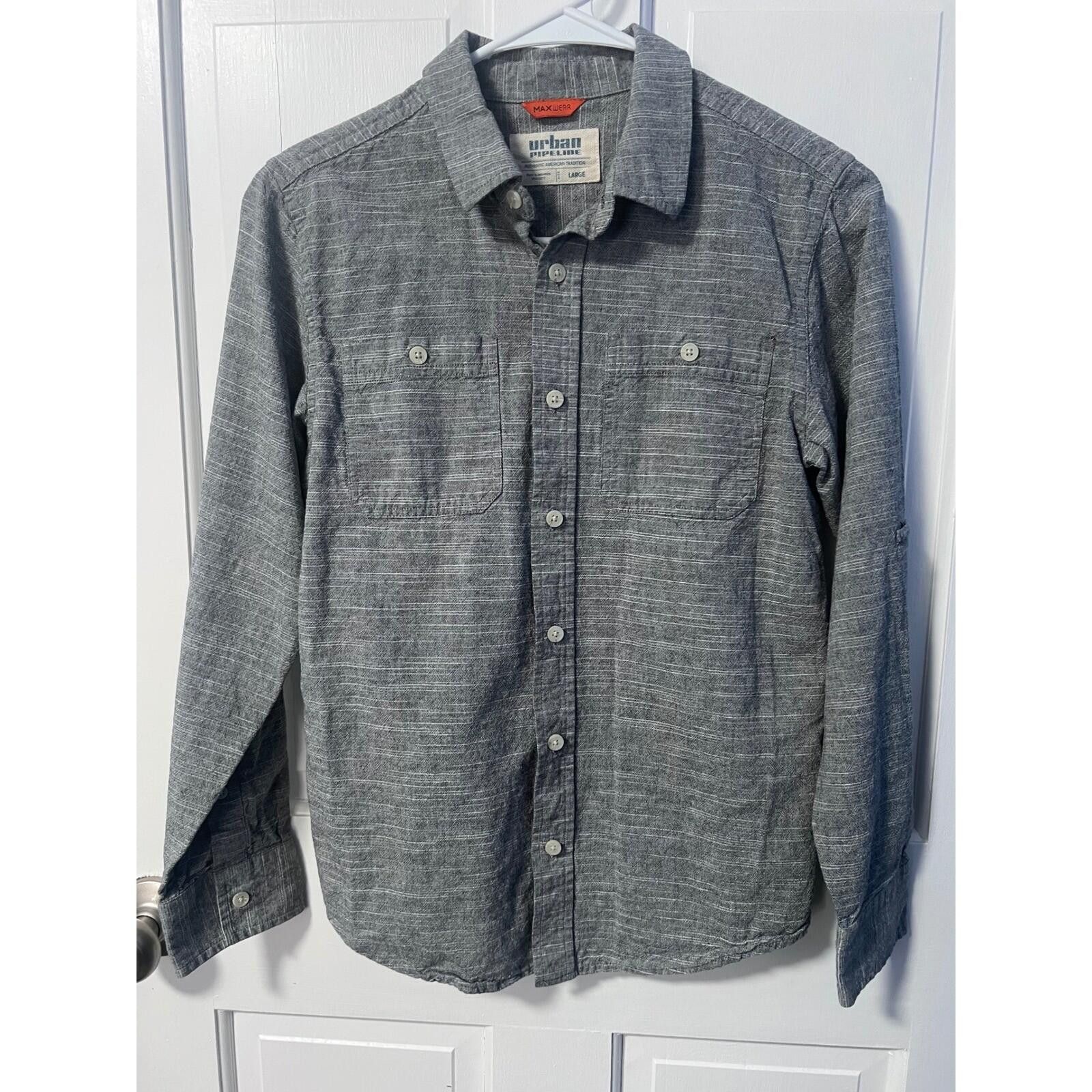 Urban Pipeline Urban Pipeline Button Down Kids Large Gray Striped Shirt Size US L / EU 52-54 / 3 - 2 Thumbnail
