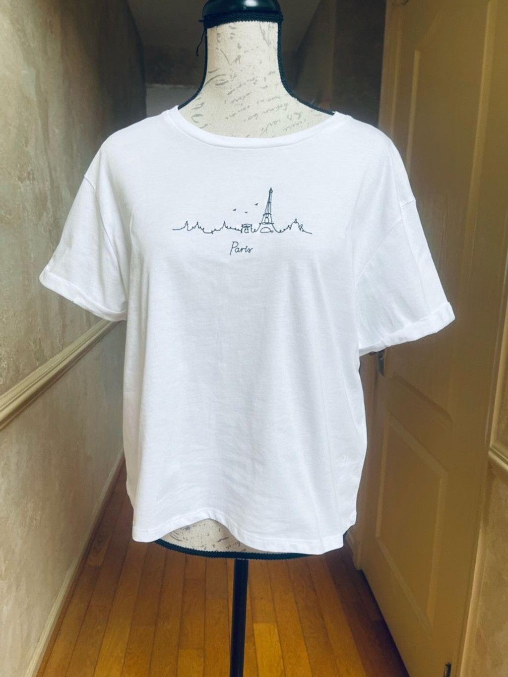 Topshop Topshop Paris Embroidery White Cropped Tee Shirt Boxy Fit 12 Size XL / US 12-14 / IT 48-50 - 2 Thumbnail