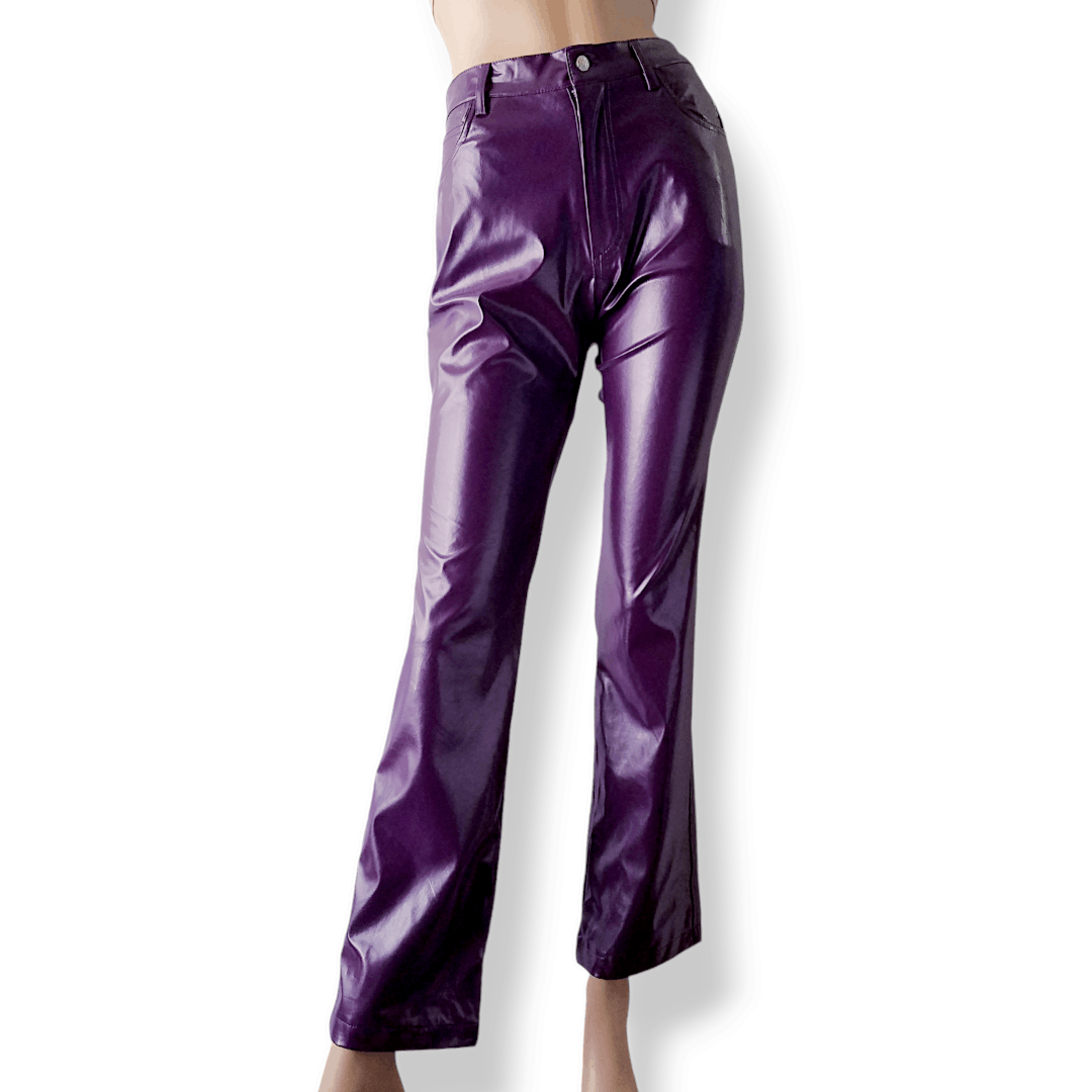Other Purple Y2K PU Faux Leather Pants By Outer Edge Size 7 Size 29" - 8 Thumbnail