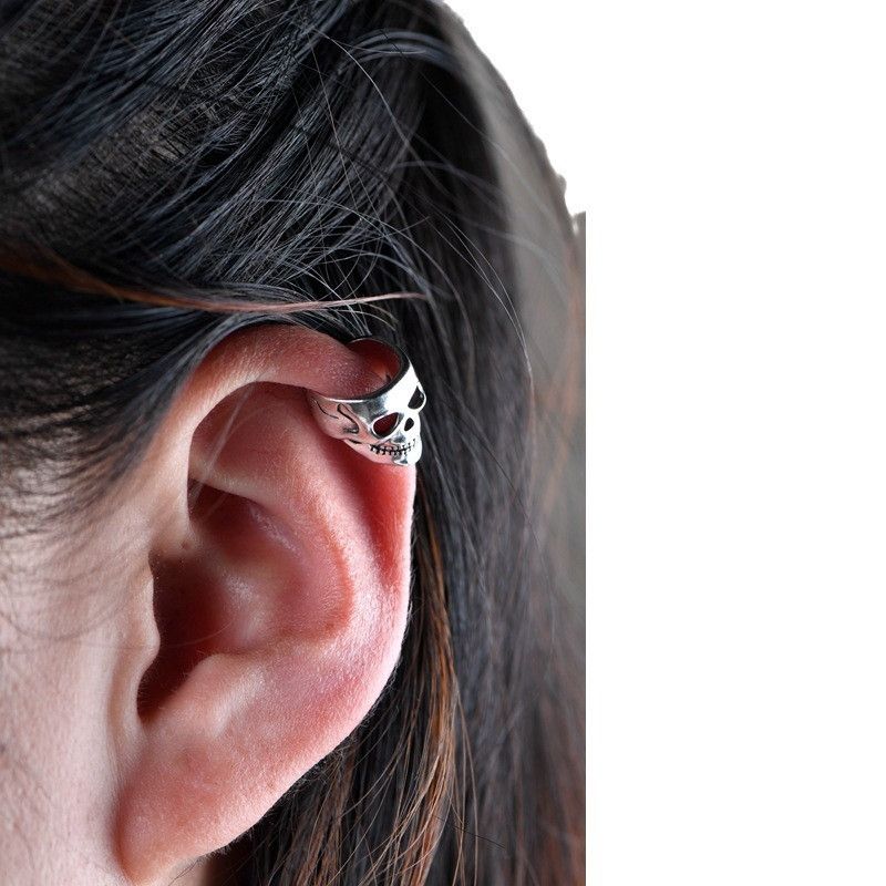 Jewelry × Sterling Silver Skull Hip-hop Earrings One Pairs Chrome Jewelry Size ONE SIZE - 5 Thumbnail