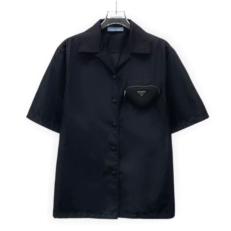 Prada Prada Black triangle lapel single-breasted short-sleeved sh Size US XXS / EU 40 - 1 Thumbnail