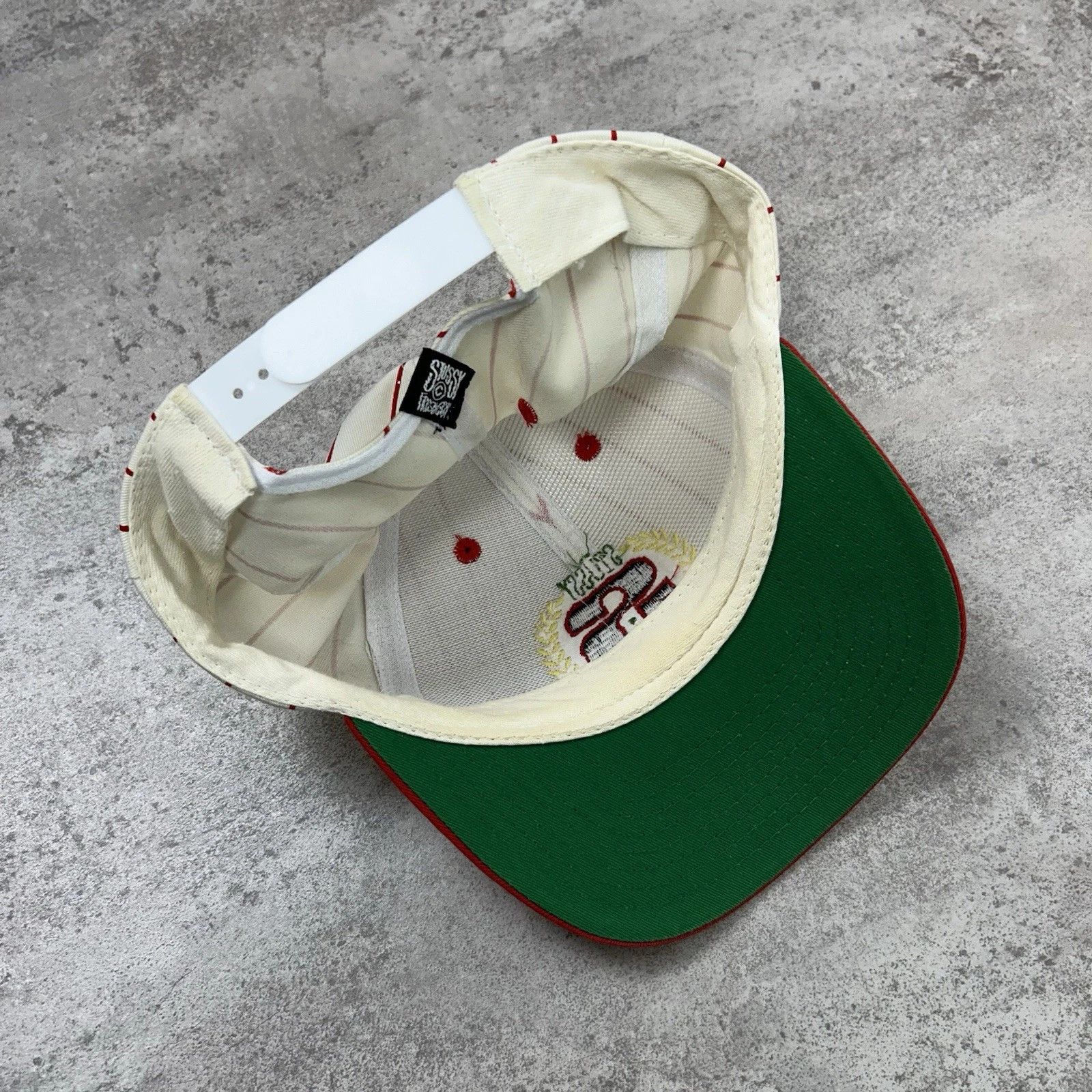 Stussy × Vintage VTG 90s STUSSY CROWN S LOGO PINSTRIPE SNAPBACK HAT SIZE FREE Size ONE SIZE - 4 Thumbnail