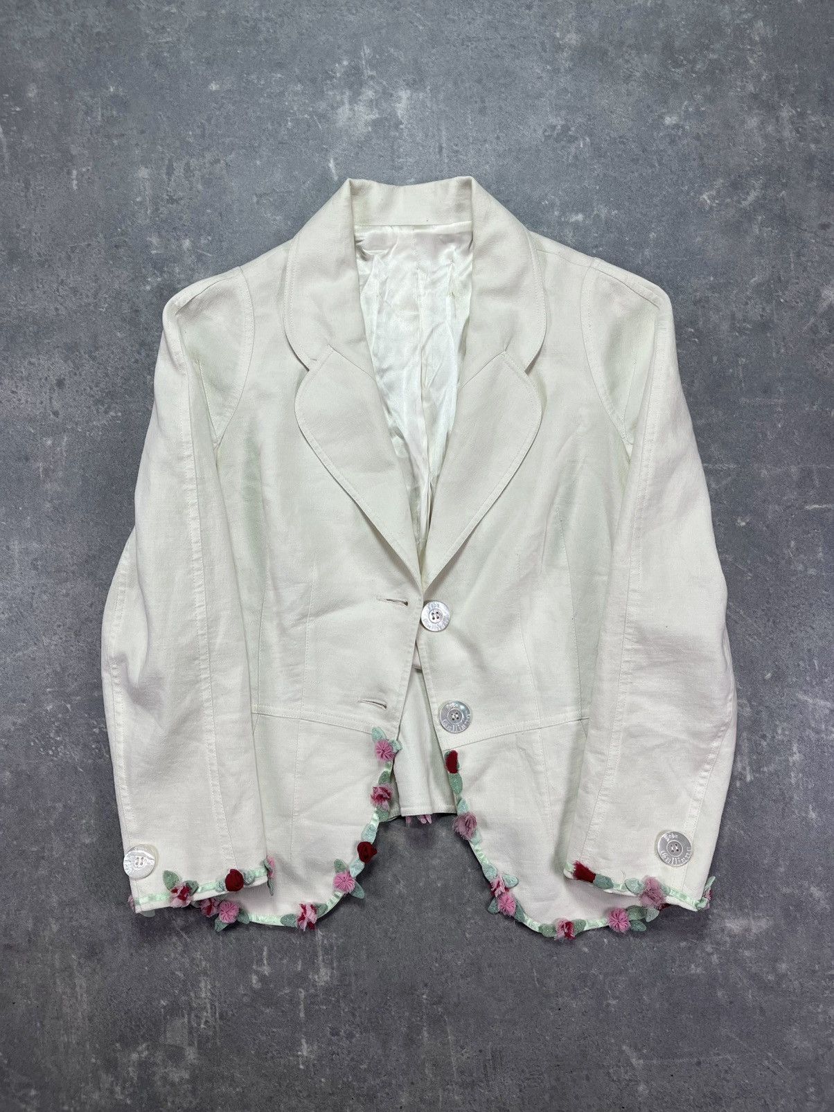 John Galliano 2005 John Galliano Flower-Trim Blazer Jacket 42 8 Size M / US 6-8 / IT 42-44 - 3 Thumbnail